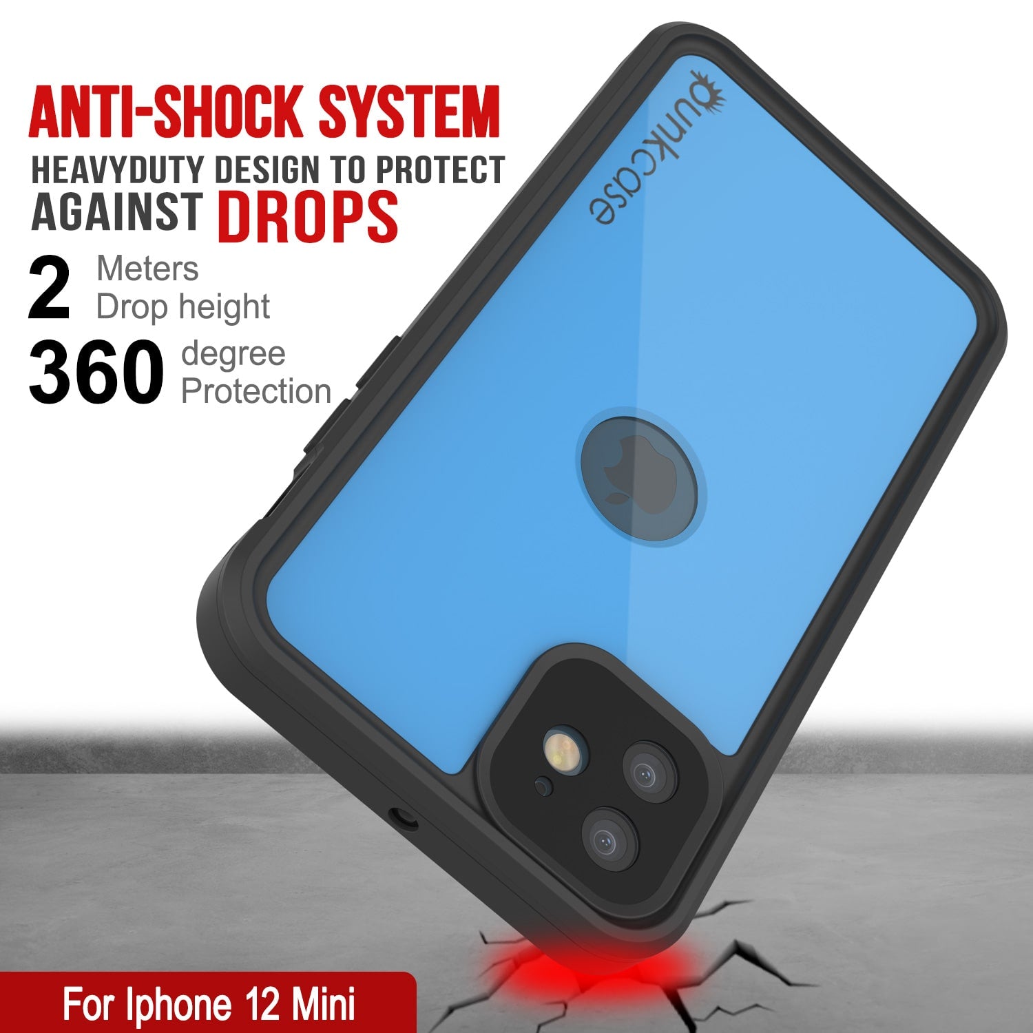 Capa à prova d'água IP68 iPhone 12 Mini, Punkcase [Azul claro] [Série StudStar] [Corte Slim] [Prova de sujeira]