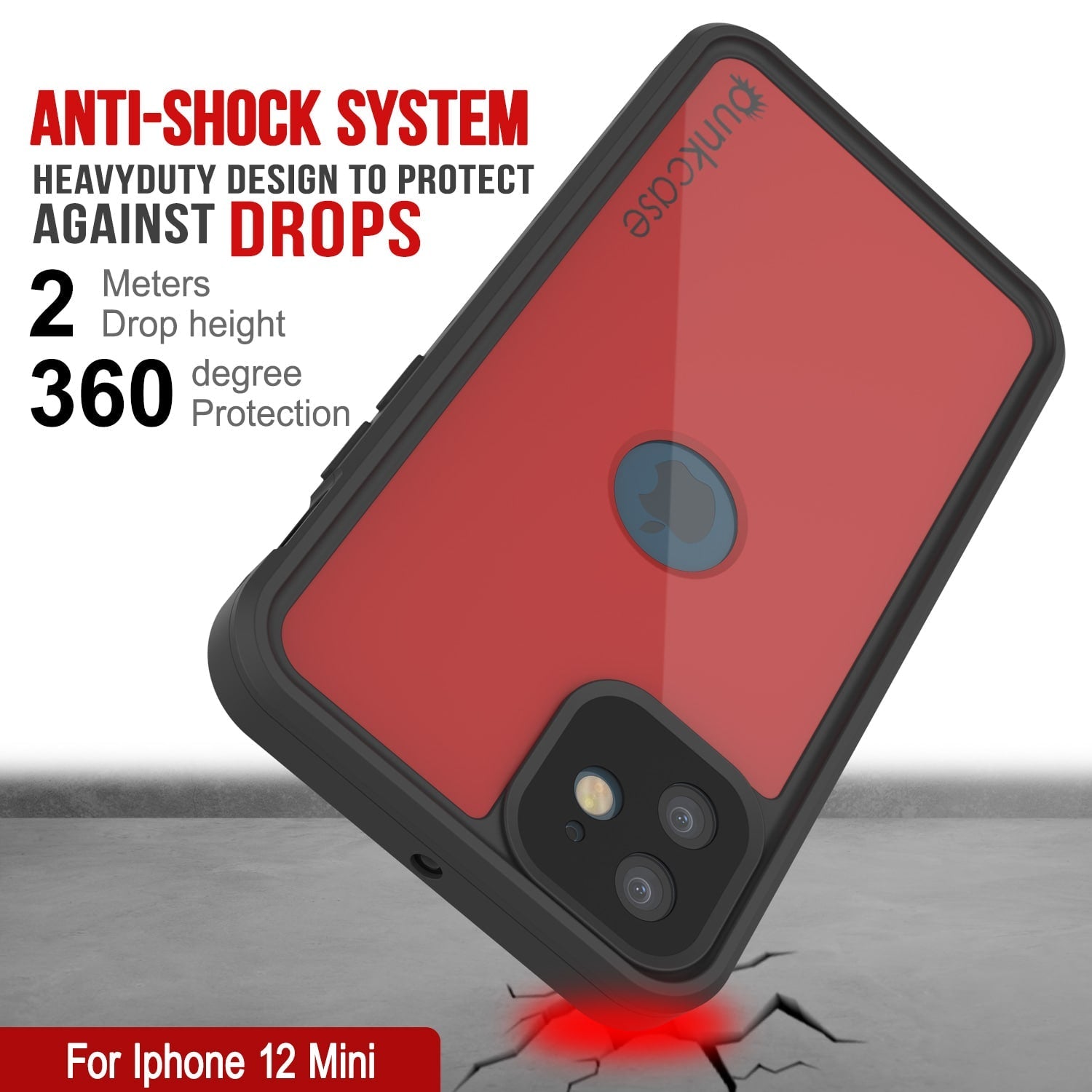 Capa à prova d'água IP68 para iPhone 12 Mini, Punkcase [Vermelho] [Série StudStar] [Ajuste Slim]