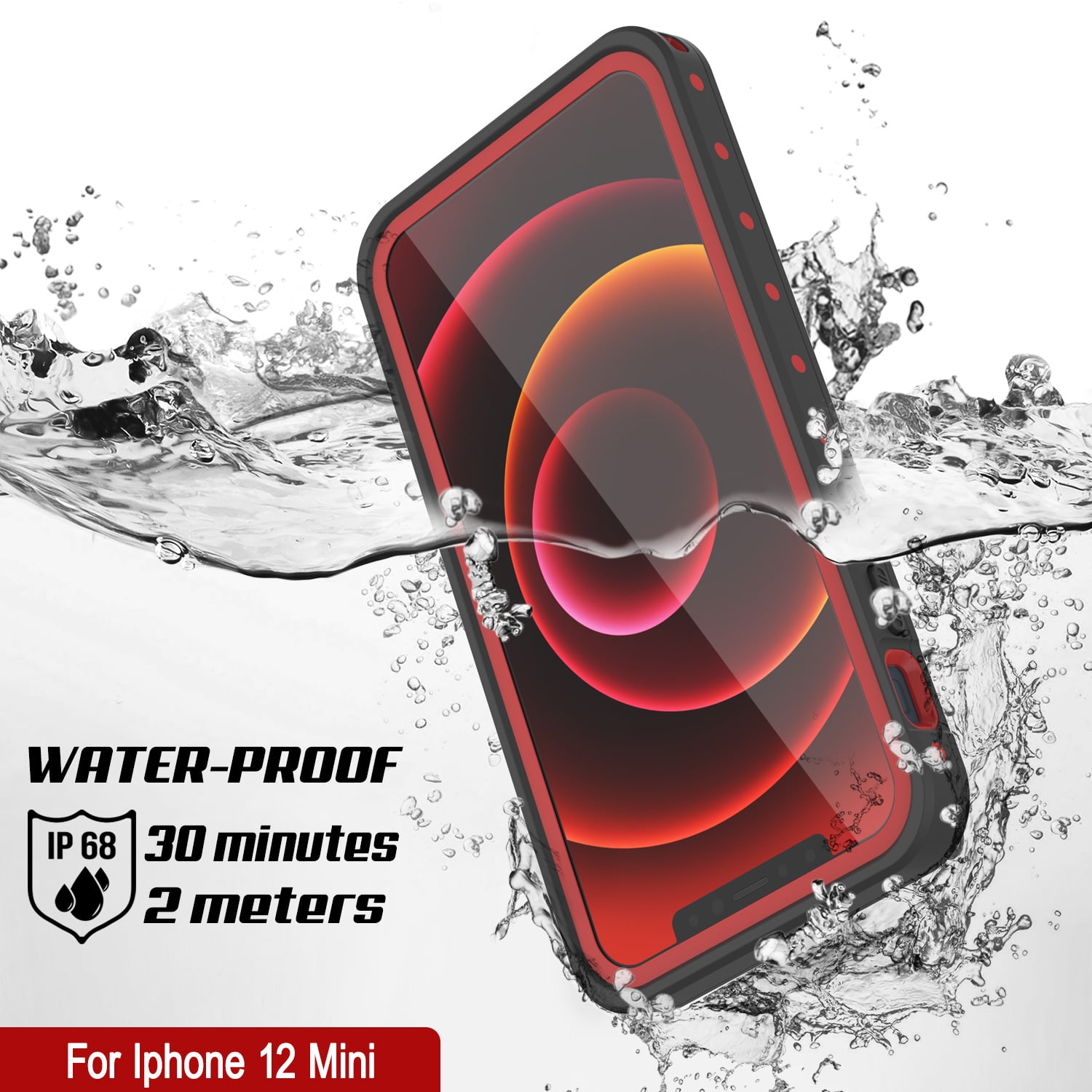 Capa à prova d'água IP68 para iPhone 12 Mini, Punkcase [Vermelho] [Série StudStar] [Ajuste Slim]