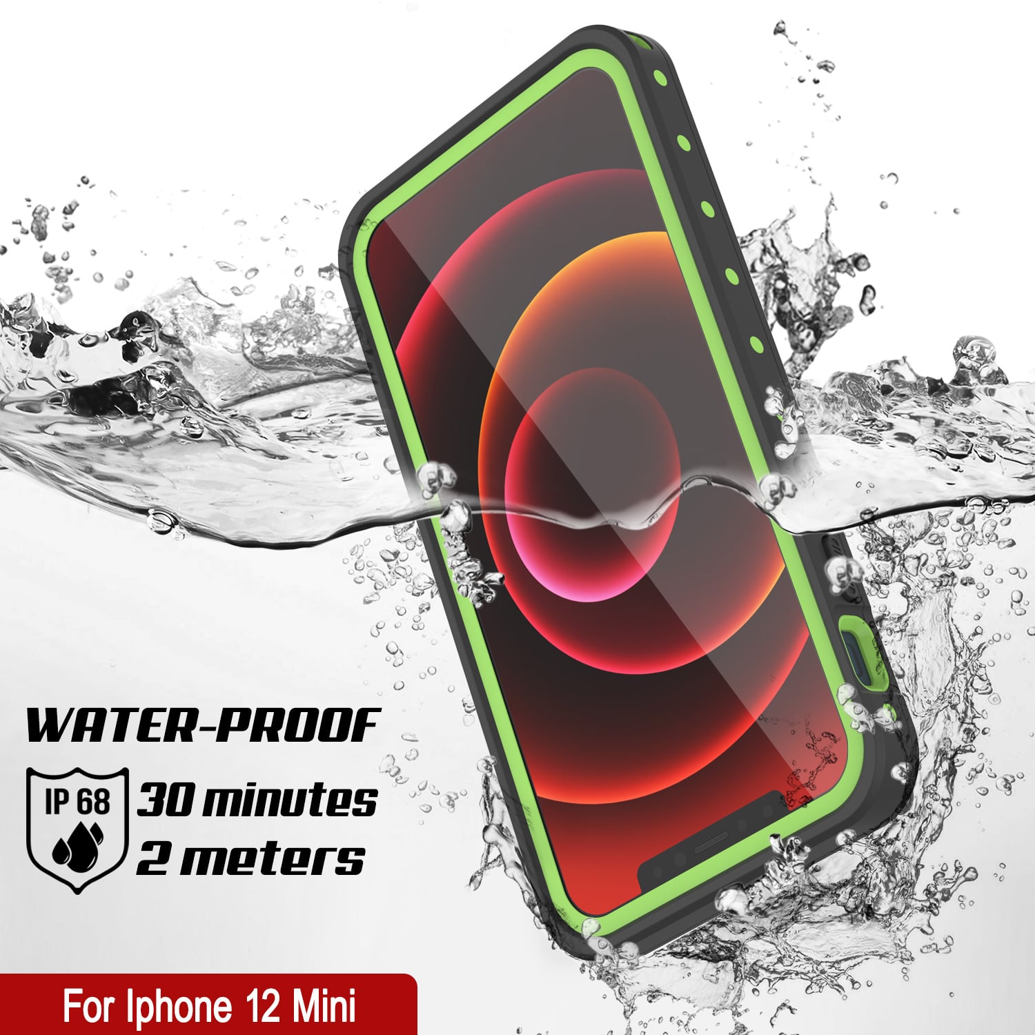 Capa à prova d'água IP68 para iPhone 12 Mini, Punkcase [verde claro] [Série StudStar] [Slim Fit] [Prova de sujeira]