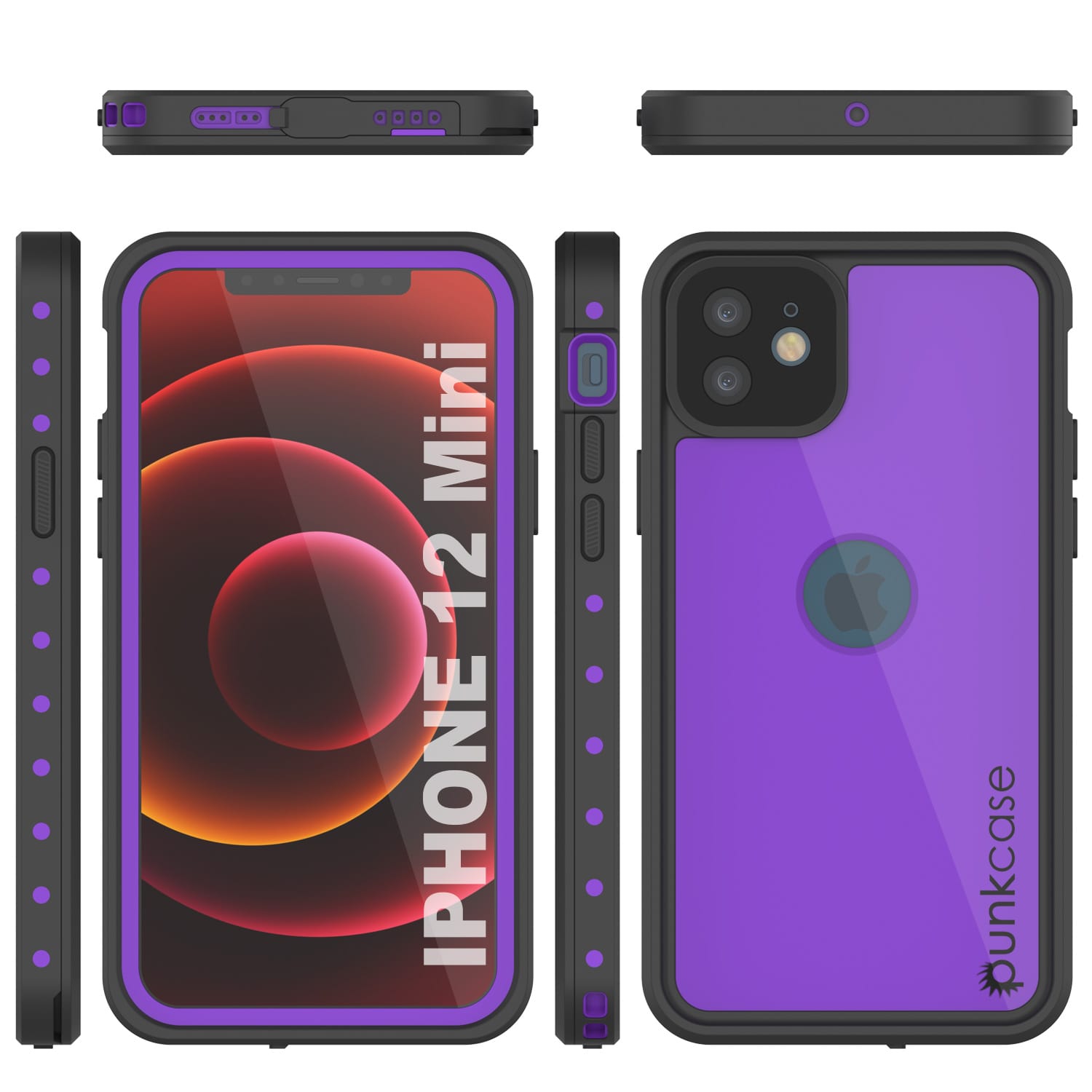 Capa à prova d'água IP68 para iPhone 12 Mini, Punkcase [Roxa] [Série StudStar] [Ajuste Slim] [Prova de sujeira]