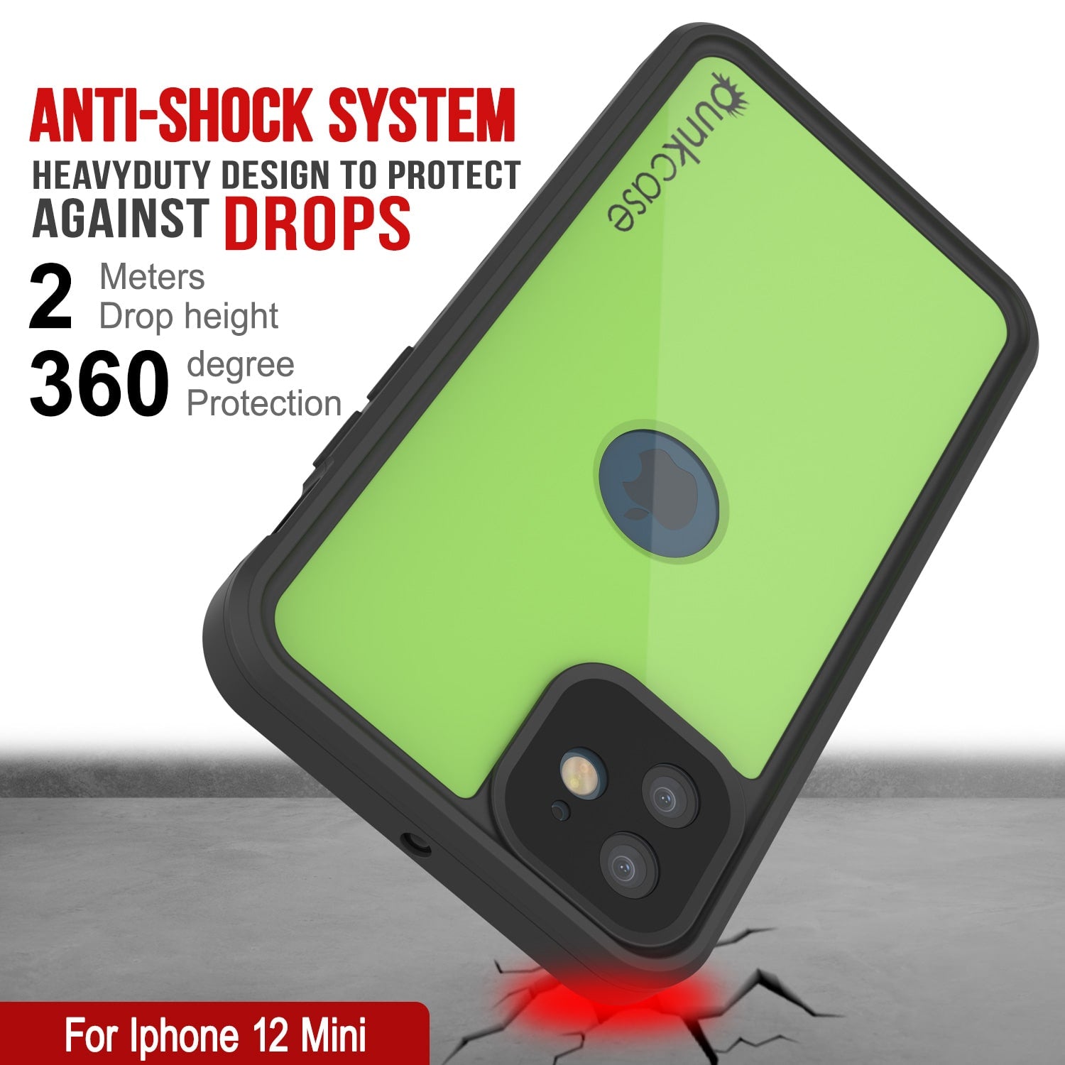 Capa à prova d'água IP68 para iPhone 12 Mini, Punkcase [verde claro] [Série StudStar] [Slim Fit] [Prova de sujeira]
