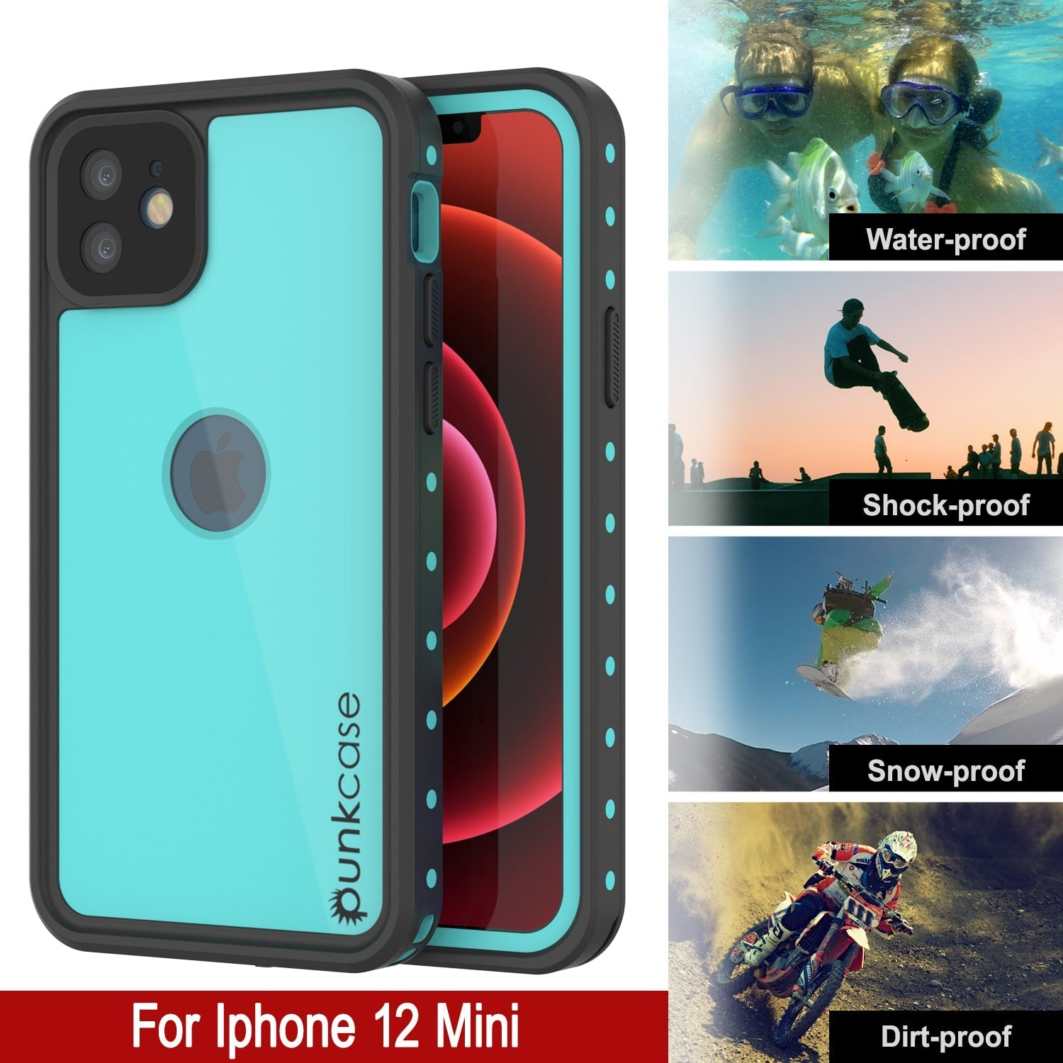 Capa à prova d'água IP68 para iPhone 12 Mini, Punkcase [Teal] [Série StudStar] [Ajuste Slim]