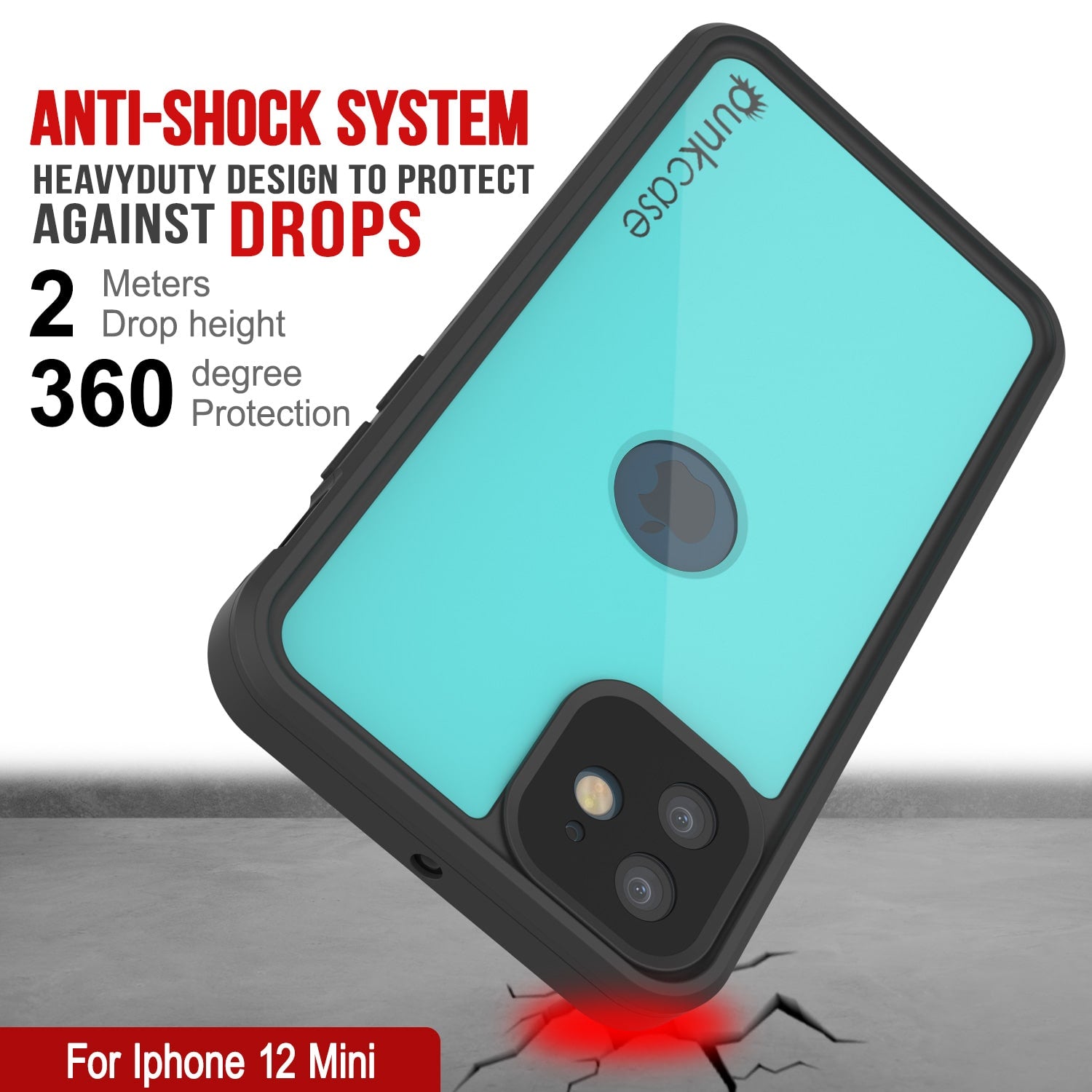 Capa à prova d'água IP68 para iPhone 12 Mini, Punkcase [Teal] [Série StudStar] [Ajuste Slim]