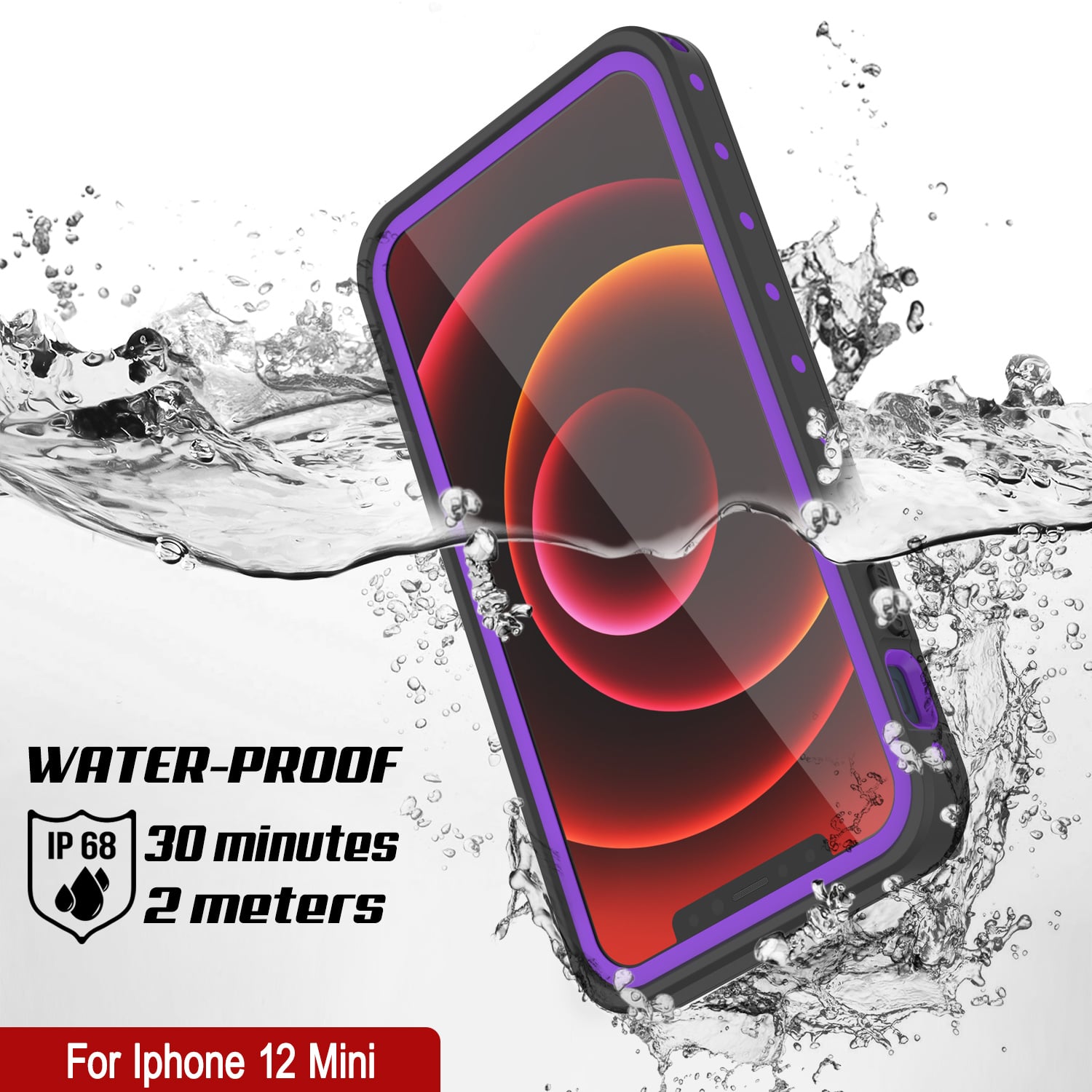Capa à prova d'água IP68 para iPhone 12 Mini, Punkcase [Roxa] [Série StudStar] [Ajuste Slim] [Prova de sujeira]
