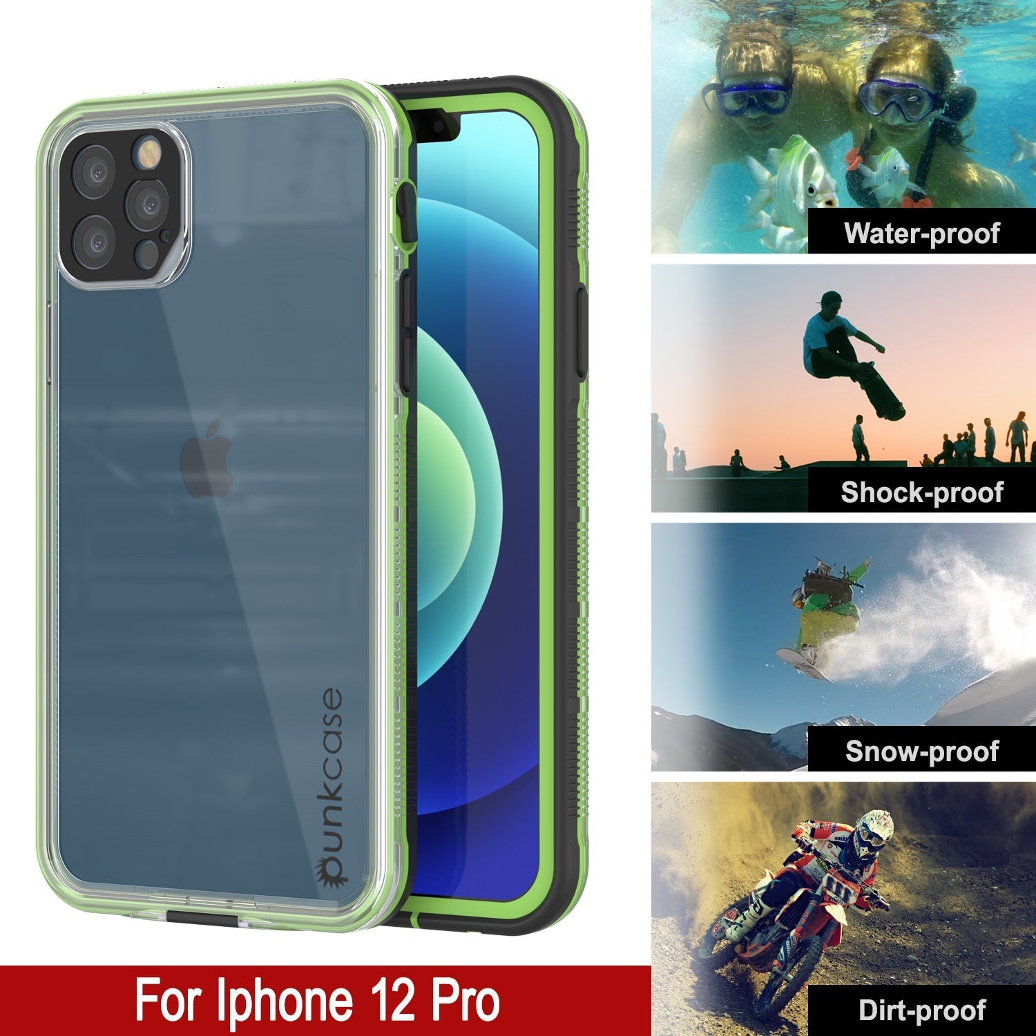 Capa à Prova d'Água Punkcase para iPhone 13 Pro [Série Aqua] Capa de Armadura [Preto Transparente] [Traseira Transparente]