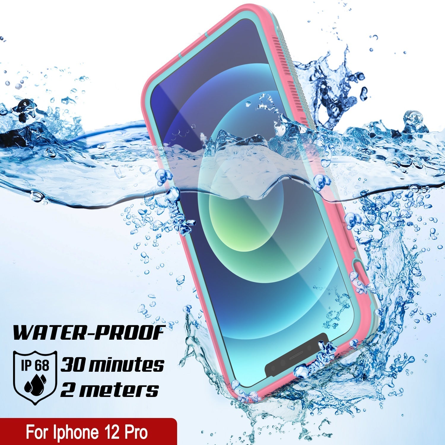 Capa à prova d'água Punkcase para iPhone 13 Pro [Série Aqua] Capa resistente [Rosa Transparente] [Traseira Transparente]