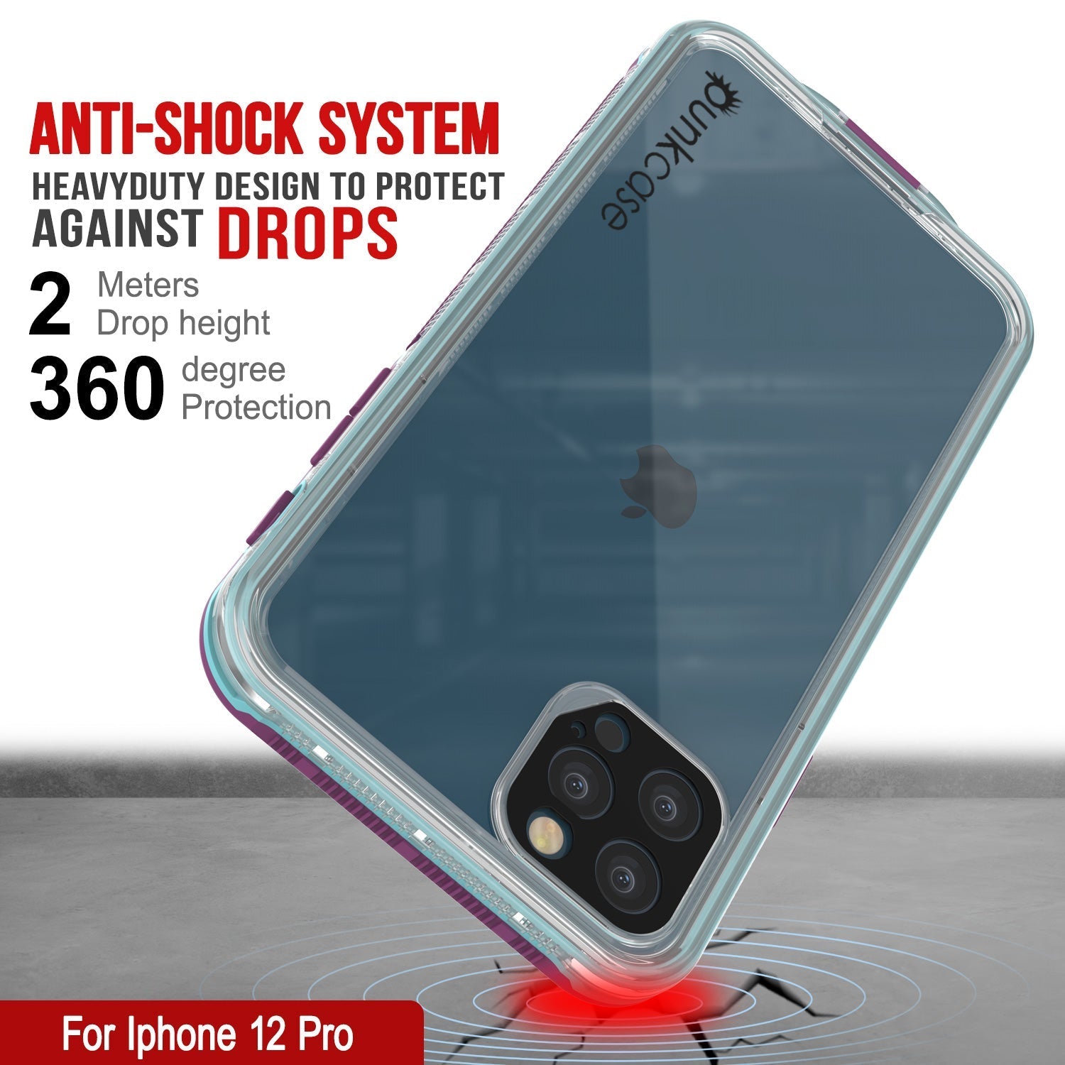 Capa à prova d'água Punkcase para iPhone 13 Pro [Série Aqua] Armadura [Azul Transparente] [Costas Transparentes]
