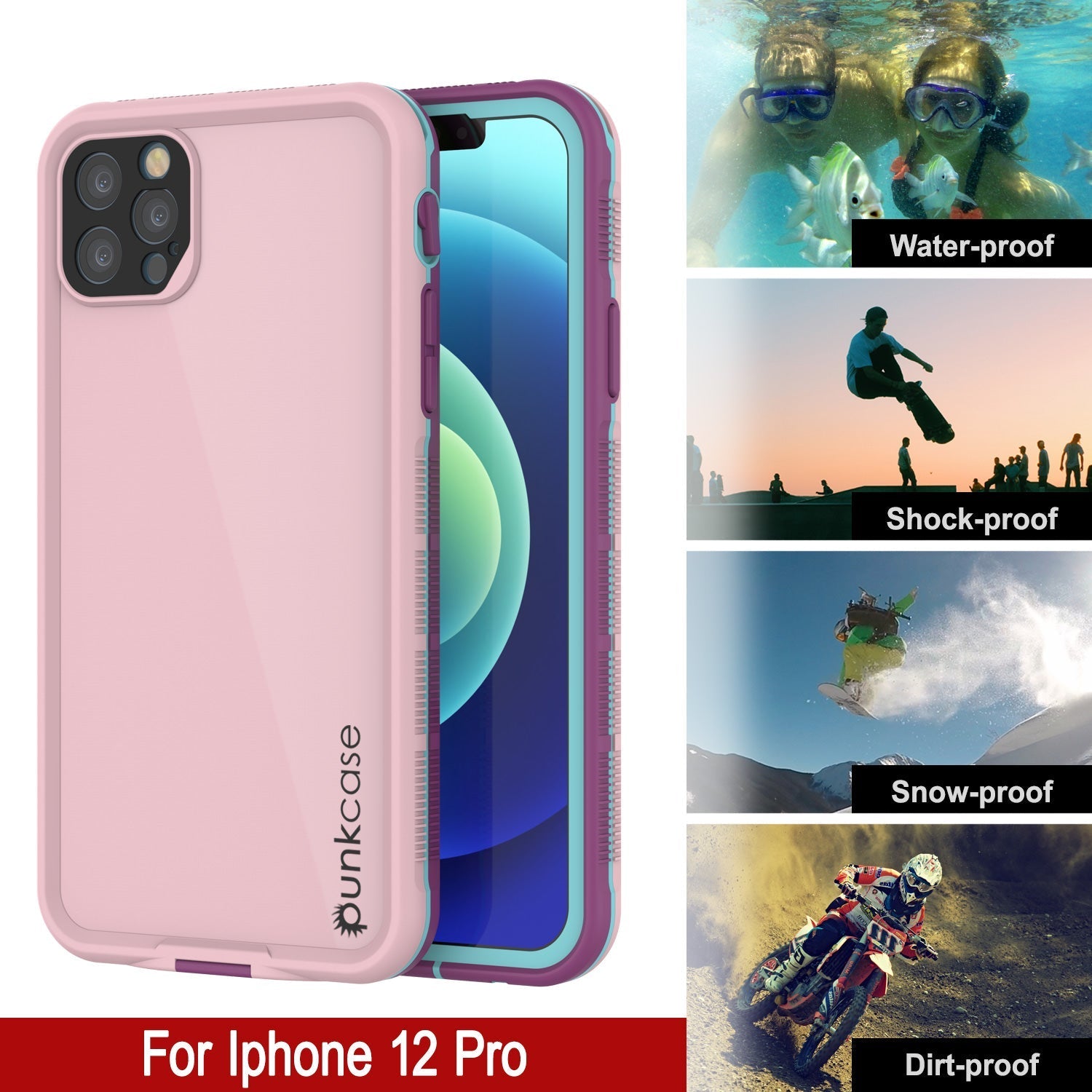 Capa à prova d'água Punkcase iPhone 13 Pro [Série Aqua] Capa protetora resistente [Rosa]