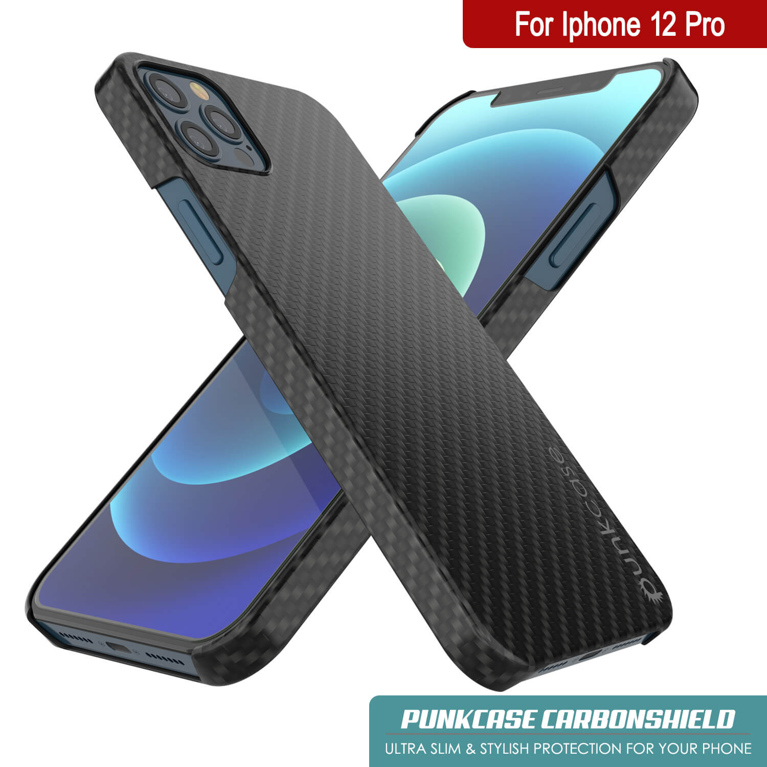 Capa iPhone 12 Pro, Punkcase CarbonShield, Resistente e Ultra Fina de 2 Peças em Dupla Camada [à prova de choque]