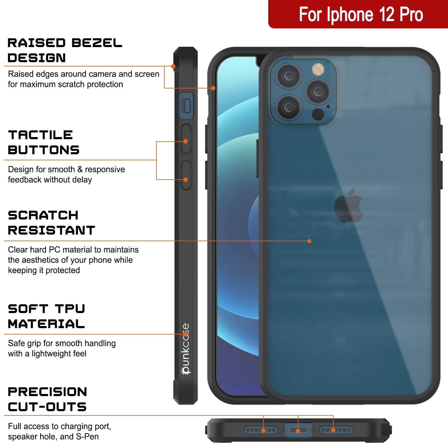 Capa iPhone 12 Pro Punkcase® LUCID 2.0 Série Black com Protetor de Tela PUNK SHIELD | Ultra Fit