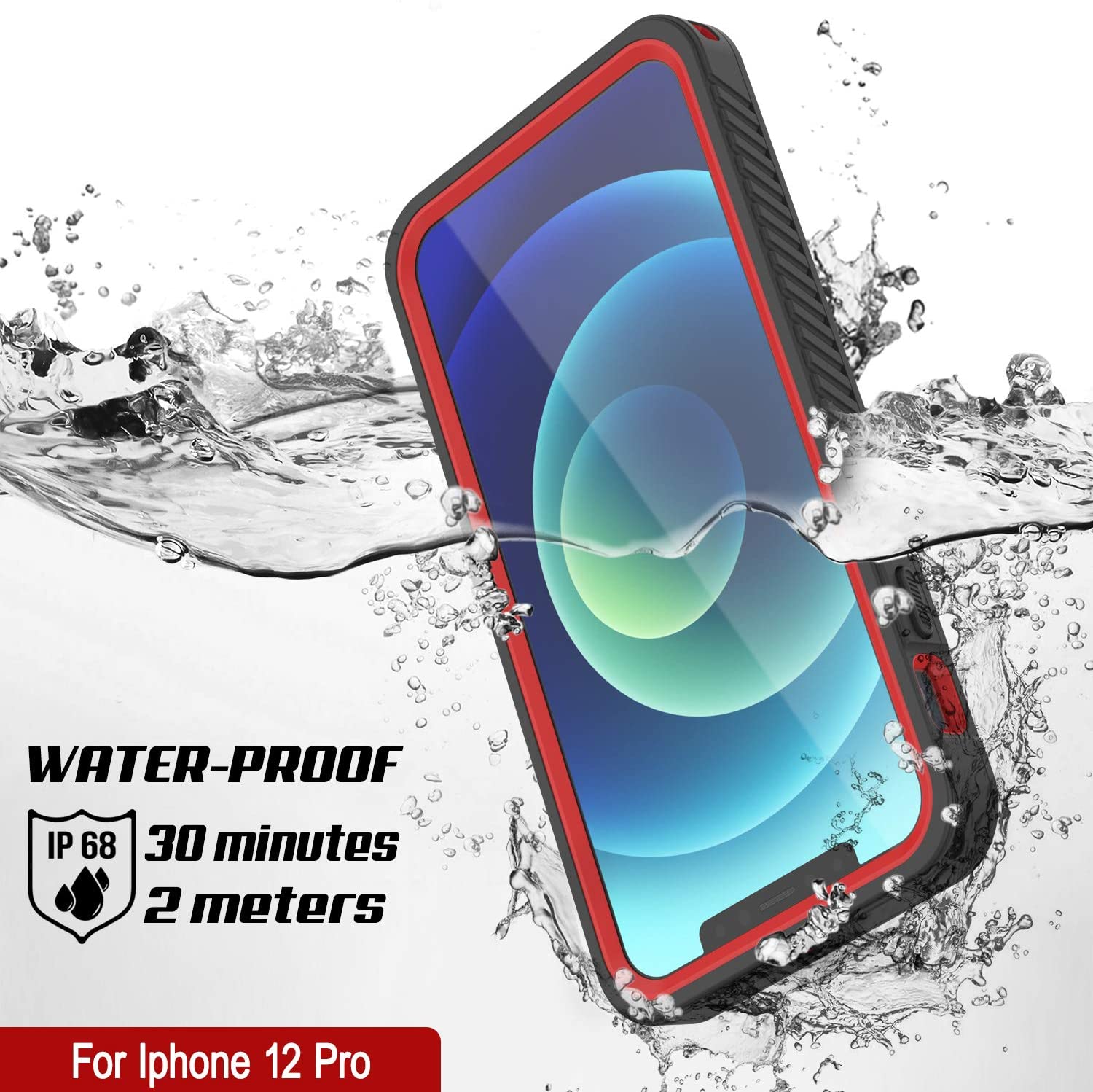 Capa à prova d'água iPhone 12 Pro, Punkcase [Série Extrema] Protetor de tela embutido [Vermelho]
