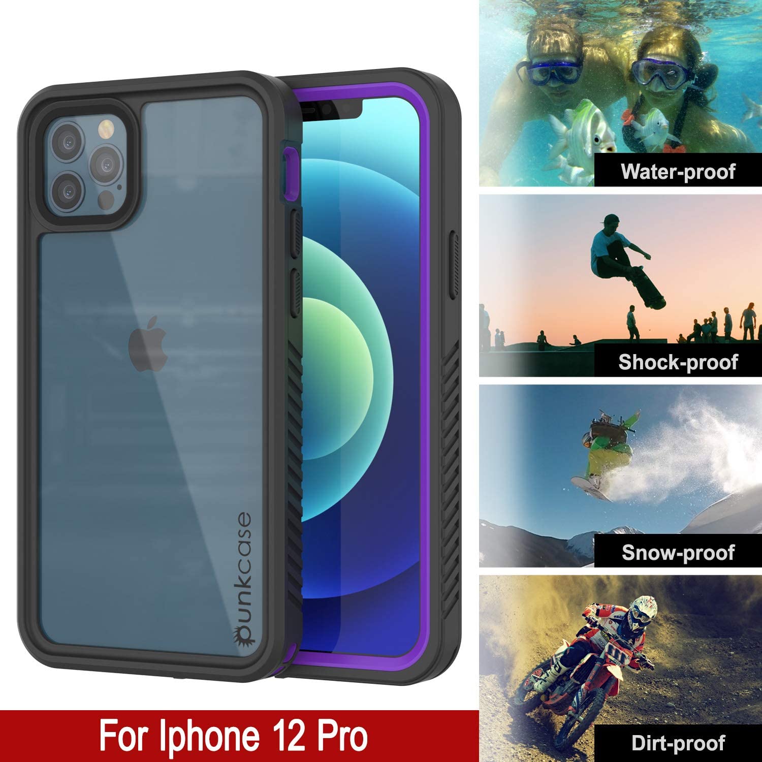 Capa à Prova d' Água para iPhone 12 Pro, Punkcase [Série Extrema] Capa de Armadura com Protetor de Tela Incorporado [Roxo]