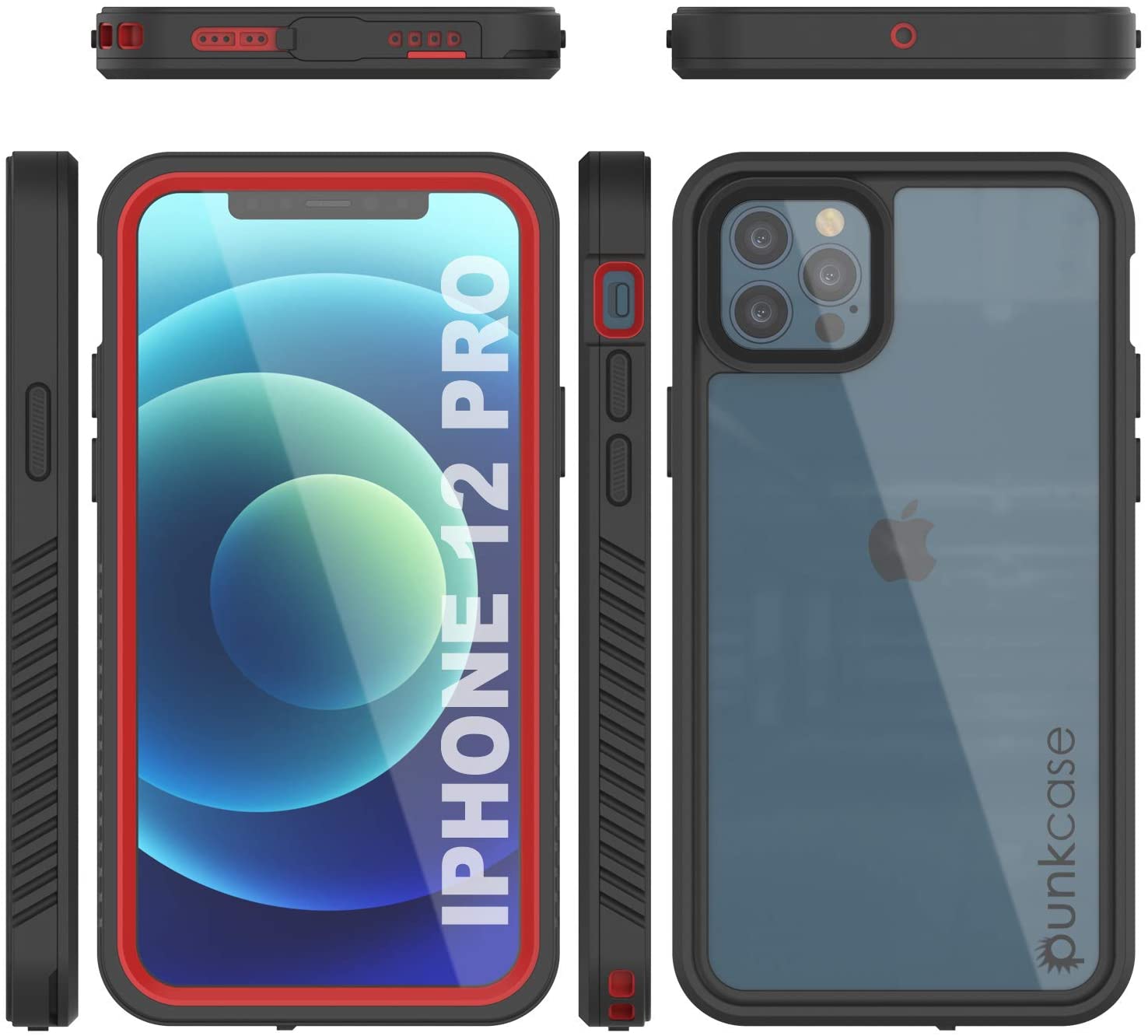Capa à prova d'água iPhone 12 Pro, Punkcase [Série Extrema] Protetor de tela embutido [Vermelho]