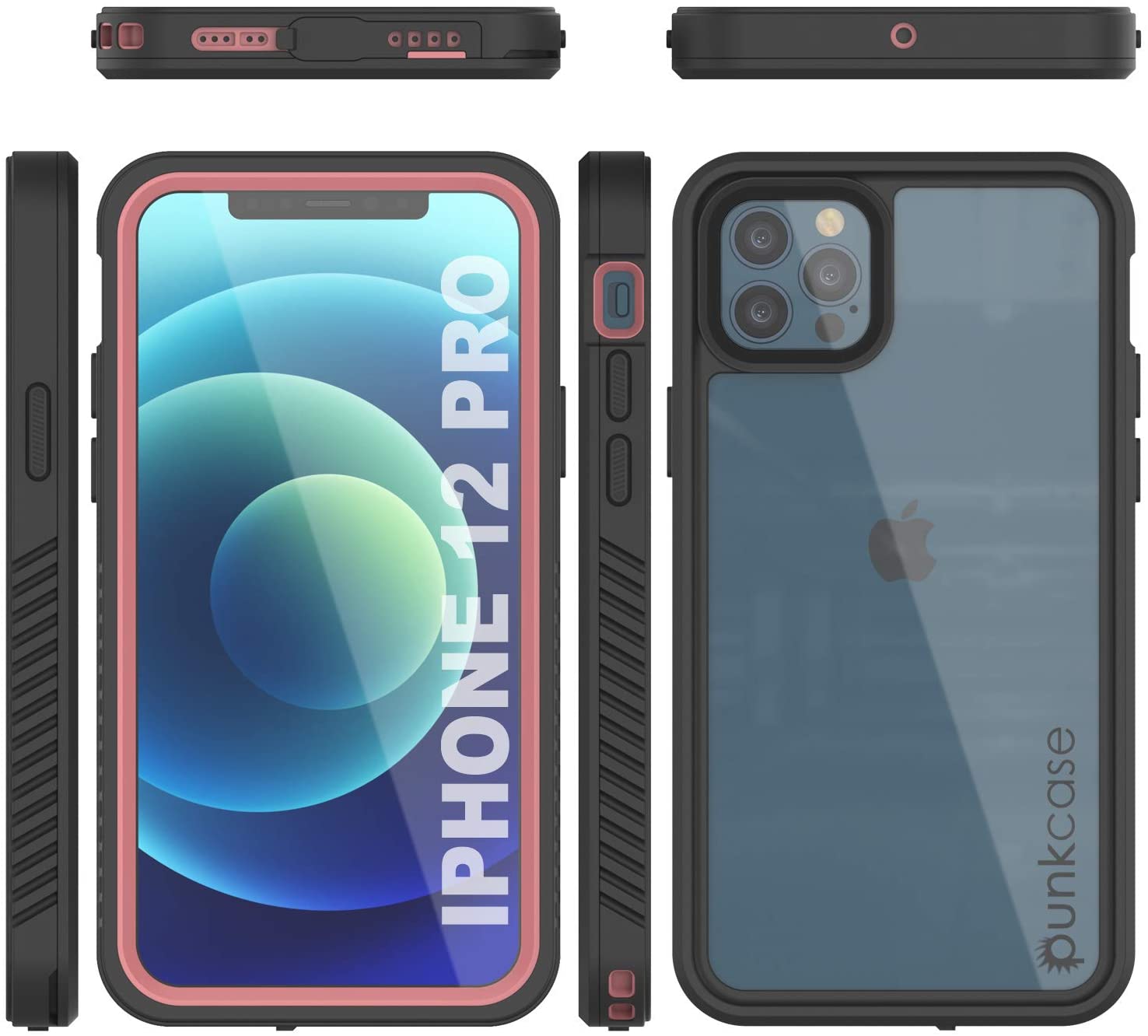 Capa à prova d'água para iPhone 12 Pro, Punkcase [Série Extreme] Capa de proteção com protetor de tela embutido [Rosa]