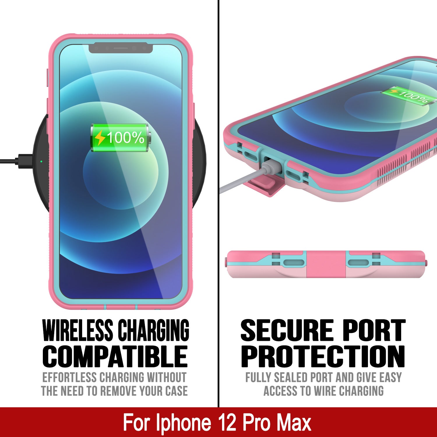 Capa à prova d'água Punkcase para iPhone 13 Pro Max [Série Aqua] Cobertura Armor [Rosa]
