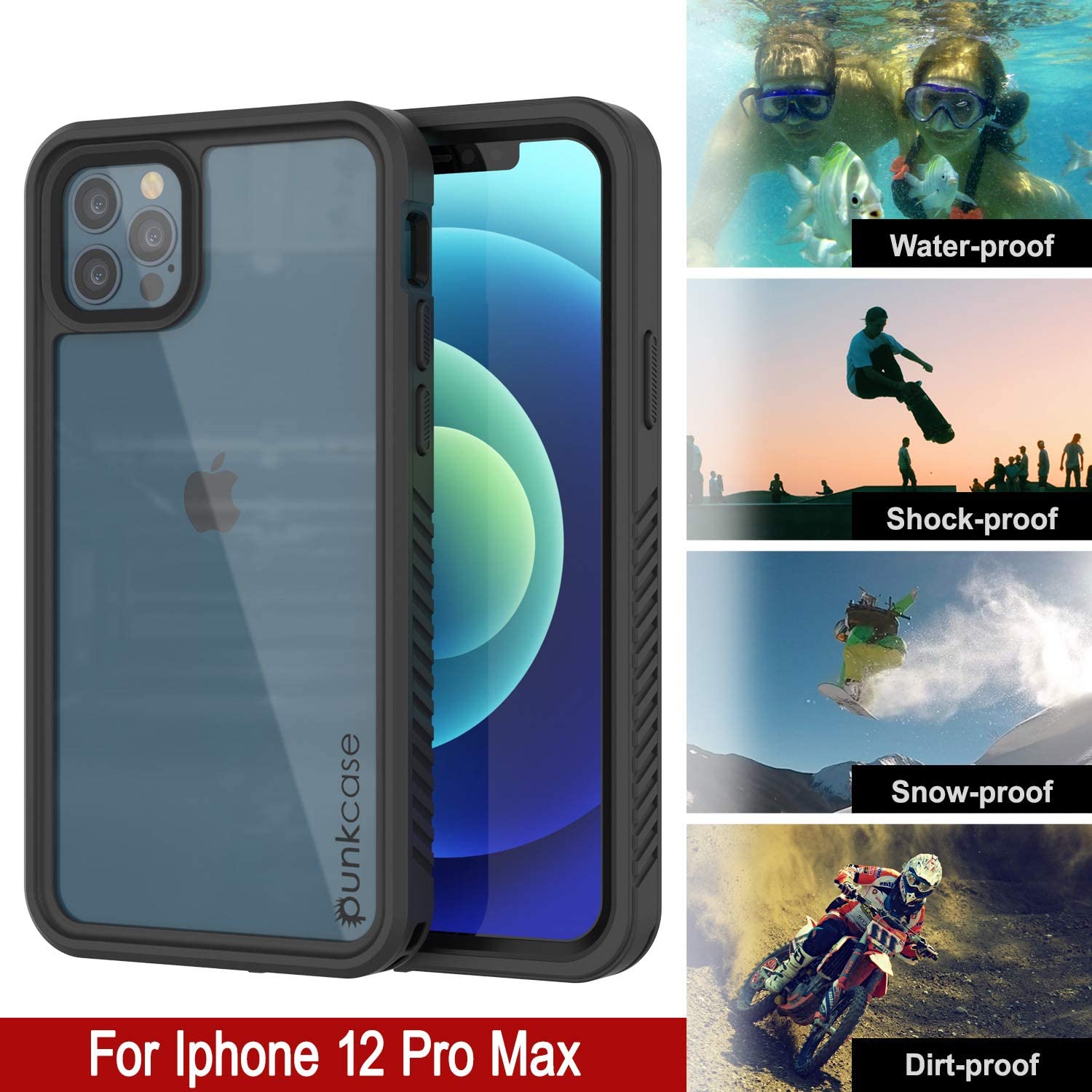 iPhone 12 Pro Max Waterproof Case, Punkcase [Extreme Series] Armor Cover W/ Built In Screen Protector [Black] (Color in image: White)