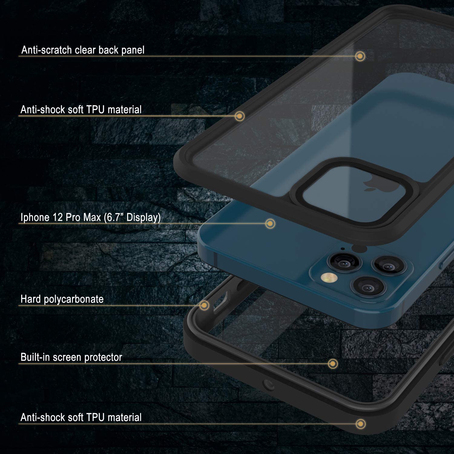 iPhone 12 Pro Max Waterproof Case, Punkcase [Extreme Series] Armor Cover W/ Built In Screen Protector [Black] (Color in image: Teal)