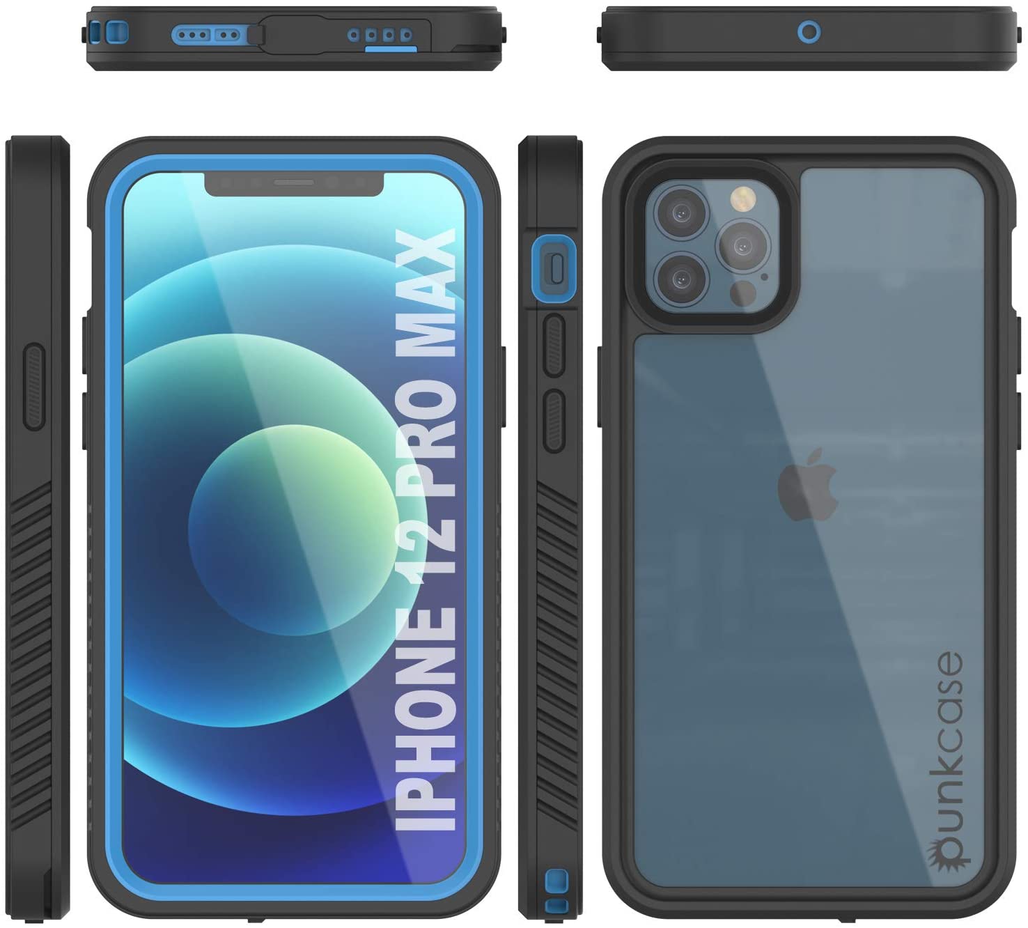 iPhone 12 Pro Max Waterproof Case, Punkcase [Extreme Series] Armor Cover W/ Built In Screen Protector [Light Blue] (Color in image: Red)