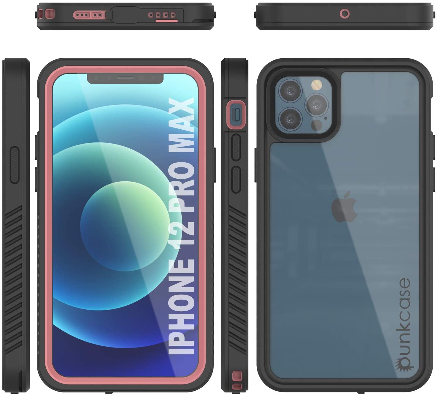 iPhone 12 Pro Max Waterproof Case, Punkcase [Extreme Series] Armor Cover W/ Built In Screen Protector [Pink] (Color in image: Red)