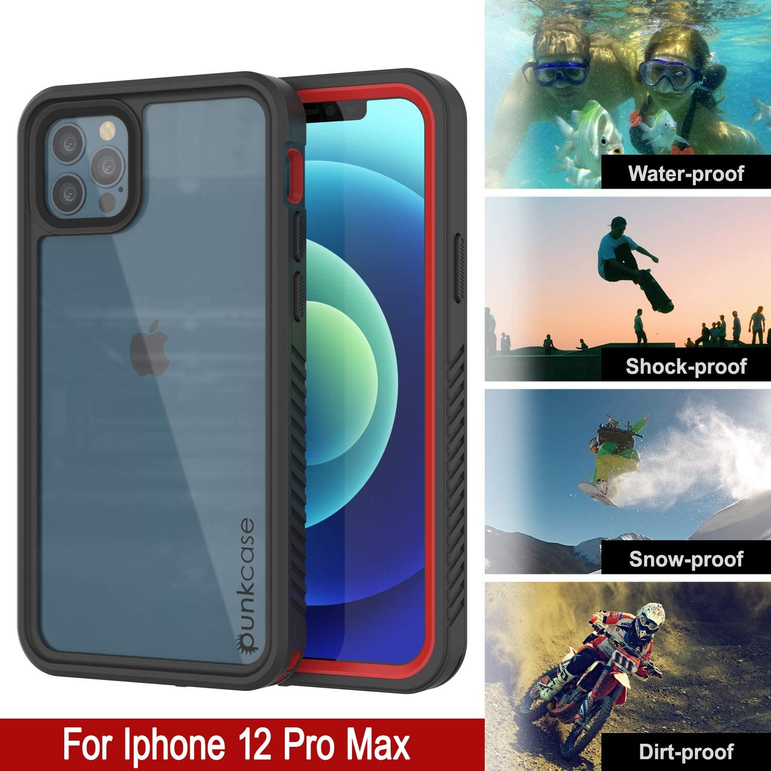 iPhone 12 Pro Max Waterproof Case, Punkcase [Extreme Series] Armor Cover W/ Built In Screen Protector [Red] (Color in image: Purple)