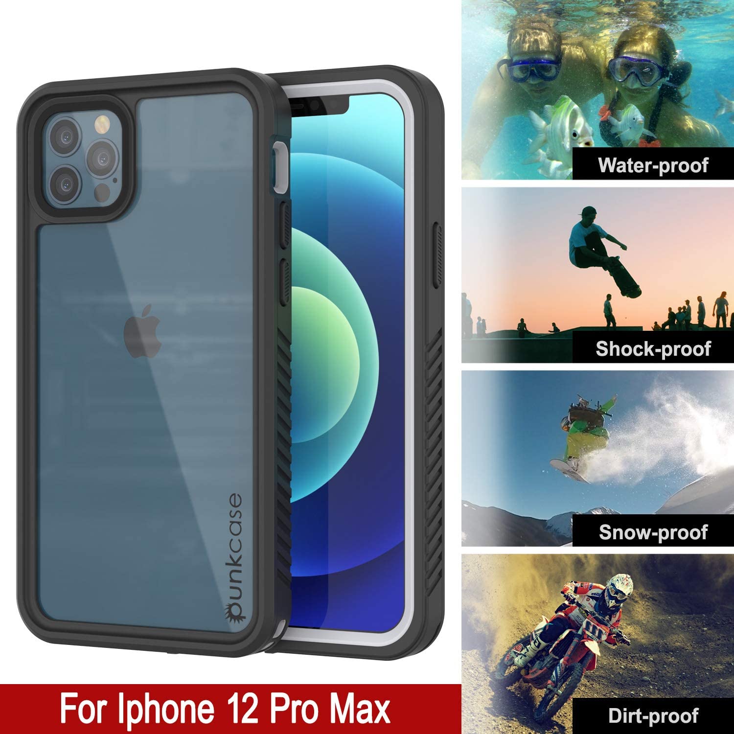 iPhone 12 Pro Max Waterproof Case, Punkcase [Extreme Series] Armor Cover W/ Built In Screen Protector [White] (Color in image: Purple)