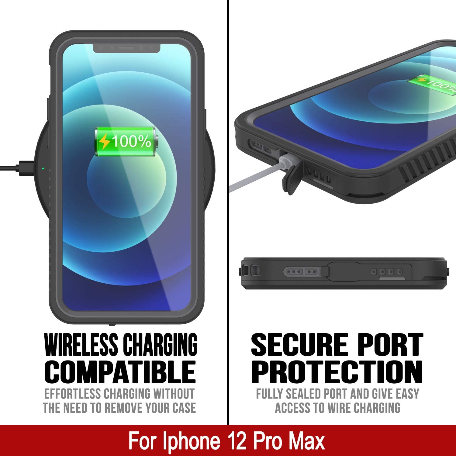 iPhone 12 Pro Max Waterproof Case, Punkcase [Extreme Series] Armor Cover W/ Built In Screen Protector [White] (Color in image: Red)