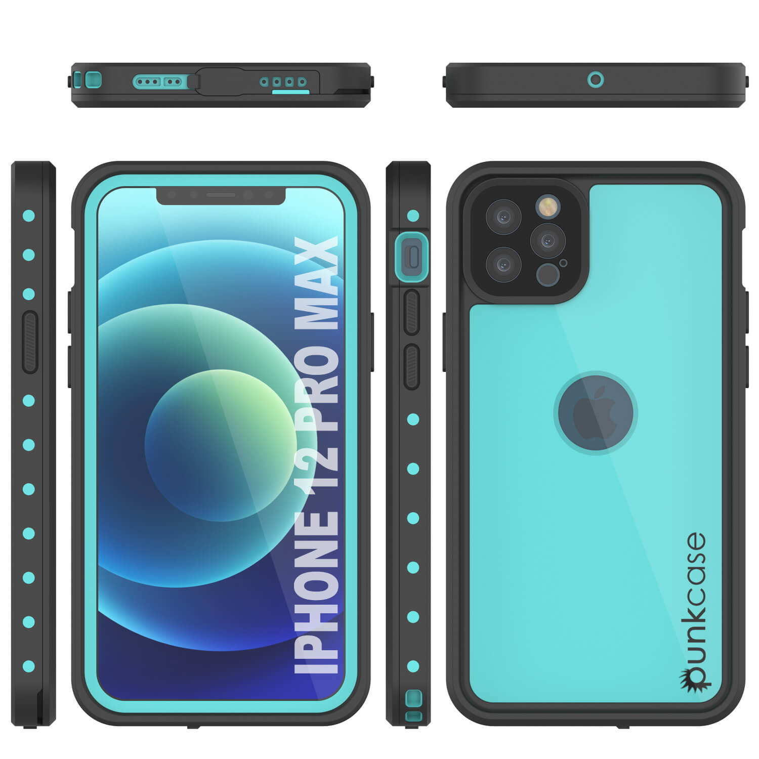 Capa à prova d'água IP68 para iPhone 12 Pro Max, Punkcase [Azul-turquesa] [Série StudStar] [Ajuste Slim]