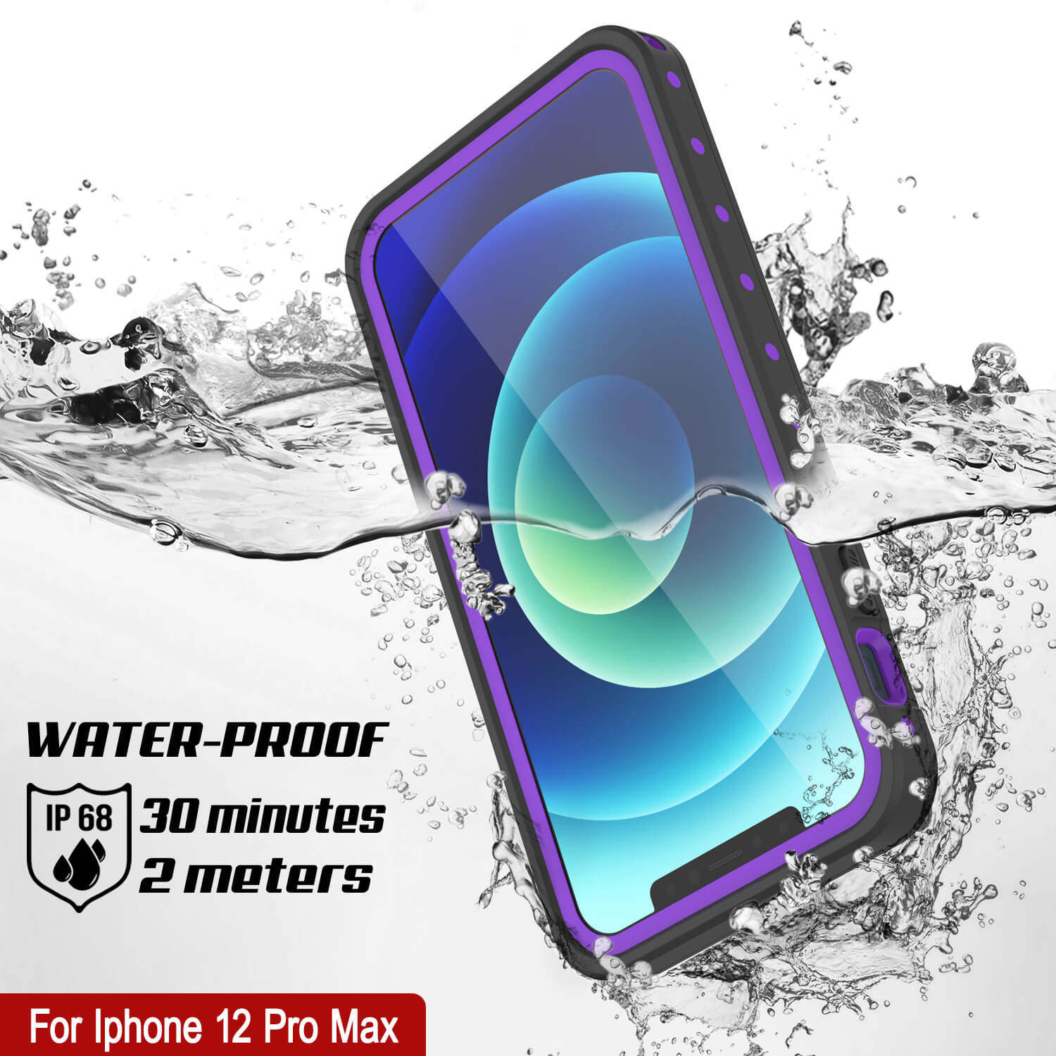 Capa à prova d'água IP68 para iPhone 12 Pro Max, Punkcase [Roxa] [Série StudStar] [Ajuste Slim] [Prova de sujeira]