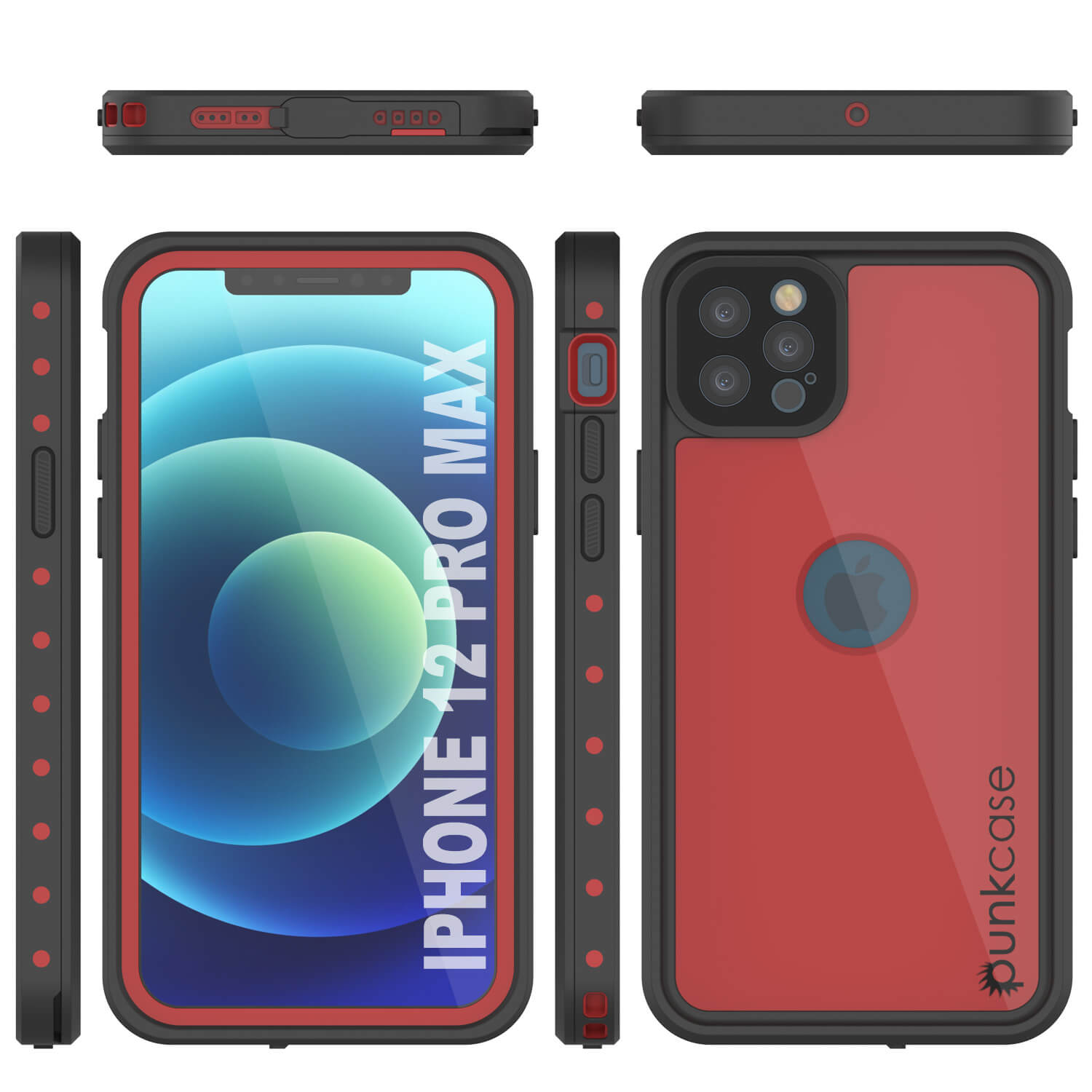 Capa à prova d'água IP68 para iPhone 12 Pro Max, Punkcase [Vermelha] [Série StudStar] [Slim Fit]