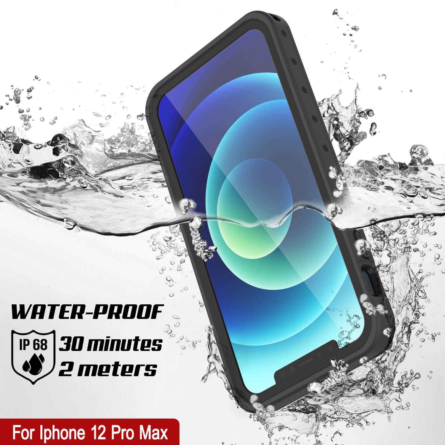Capa à prova d'água IP68 para iPhone 12 Pro Max, Punkcase [Transparente] [Série StudStar] [Ajuste Slim] [À prova de sujeira]