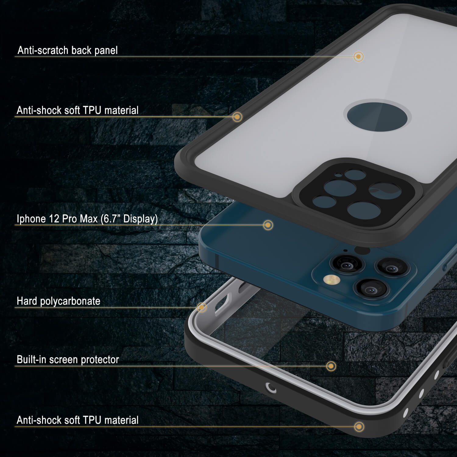 Capa à prova d'água IP68 para iPhone 12 Pro Max, Punkcase [Branca] [Série StudStar] [Ajuste Fino] [À prova de sujeira]