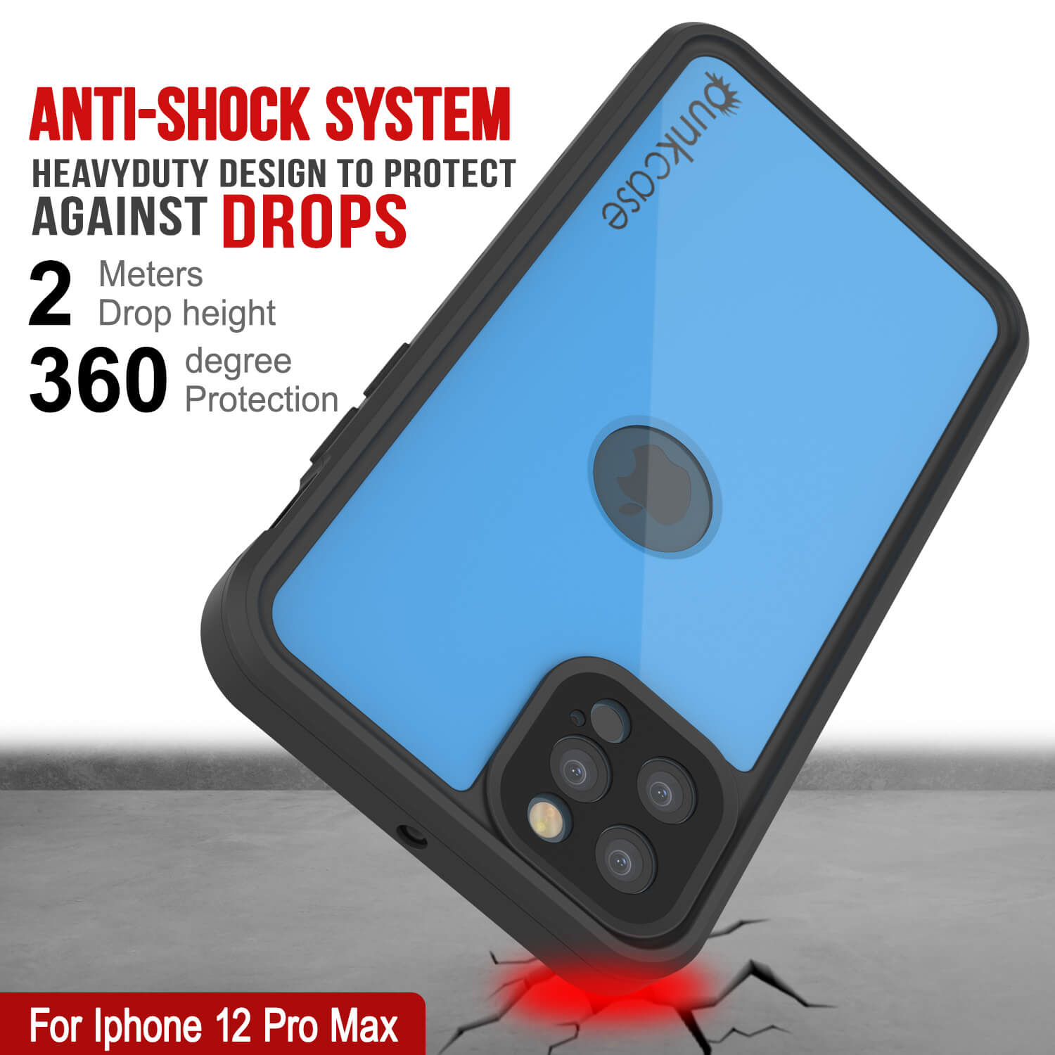 Capa iPhone 12 Pro Max à prova d'água IP68, Punkcase [Azul claro] [Série StudStar] [Ajuste fino] [À prova de sujeira]