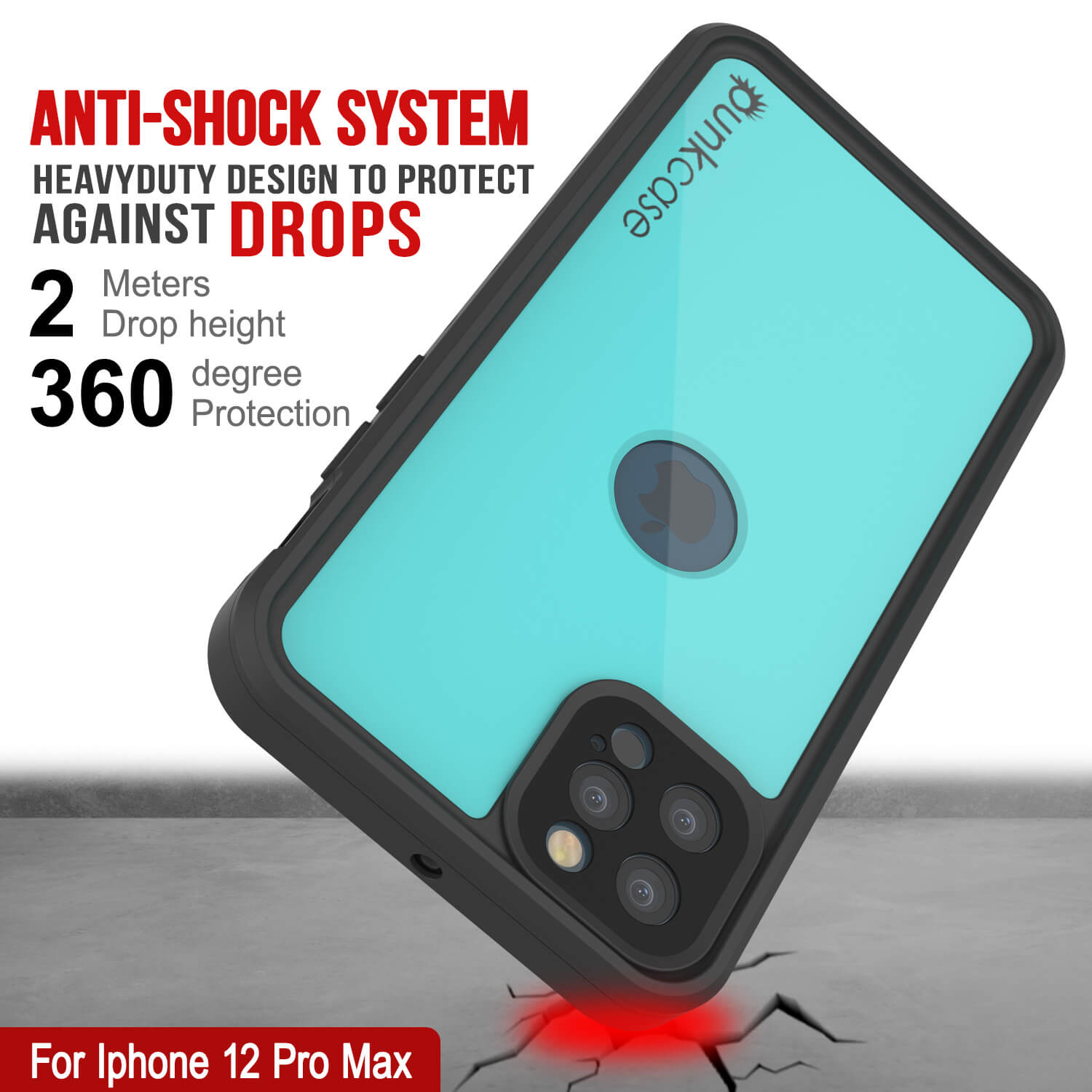Capa à prova d'água IP68 para iPhone 12 Pro Max, Punkcase [Azul-turquesa] [Série StudStar] [Ajuste Slim]