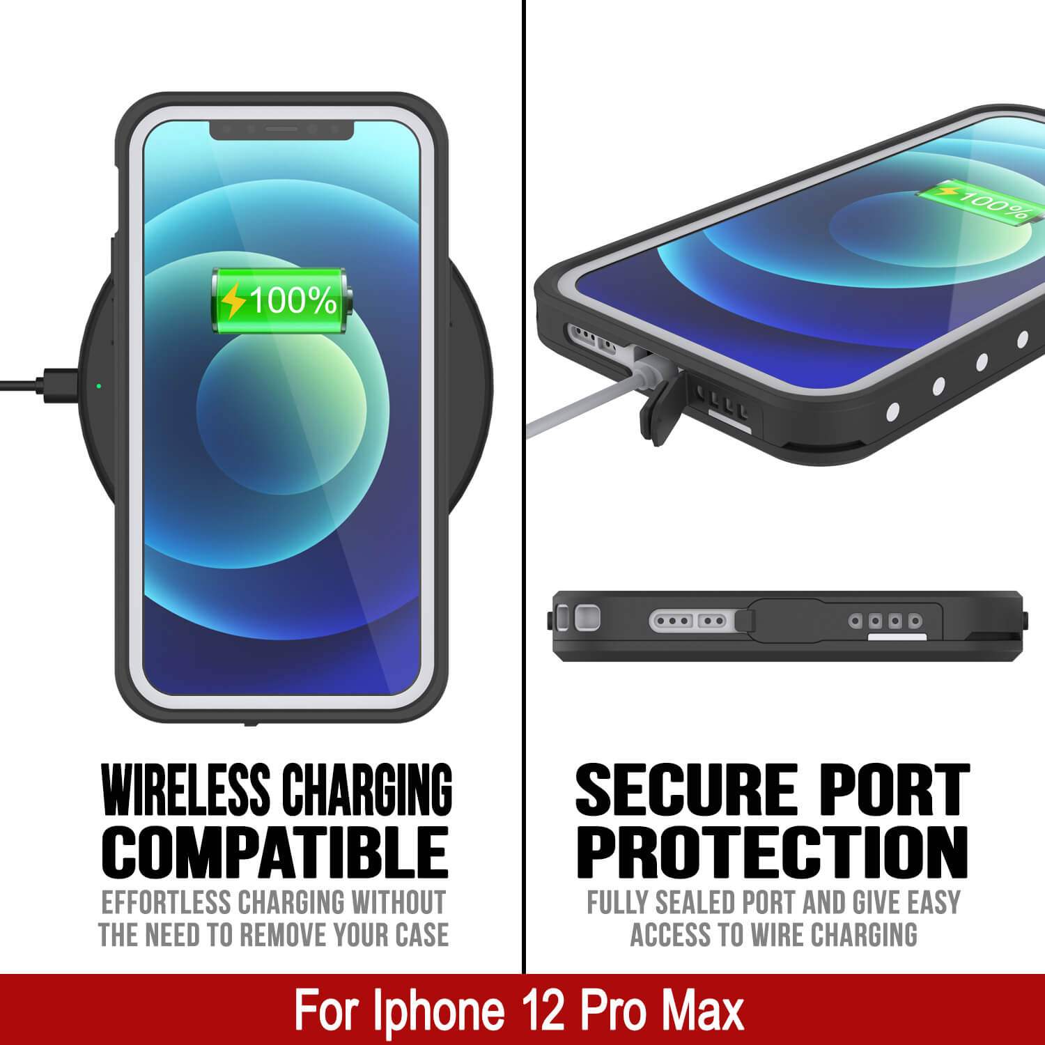 Capa à prova d'água IP68 para iPhone 12 Pro Max, Punkcase [Branca] [Série StudStar] [Ajuste Fino] [À prova de sujeira]