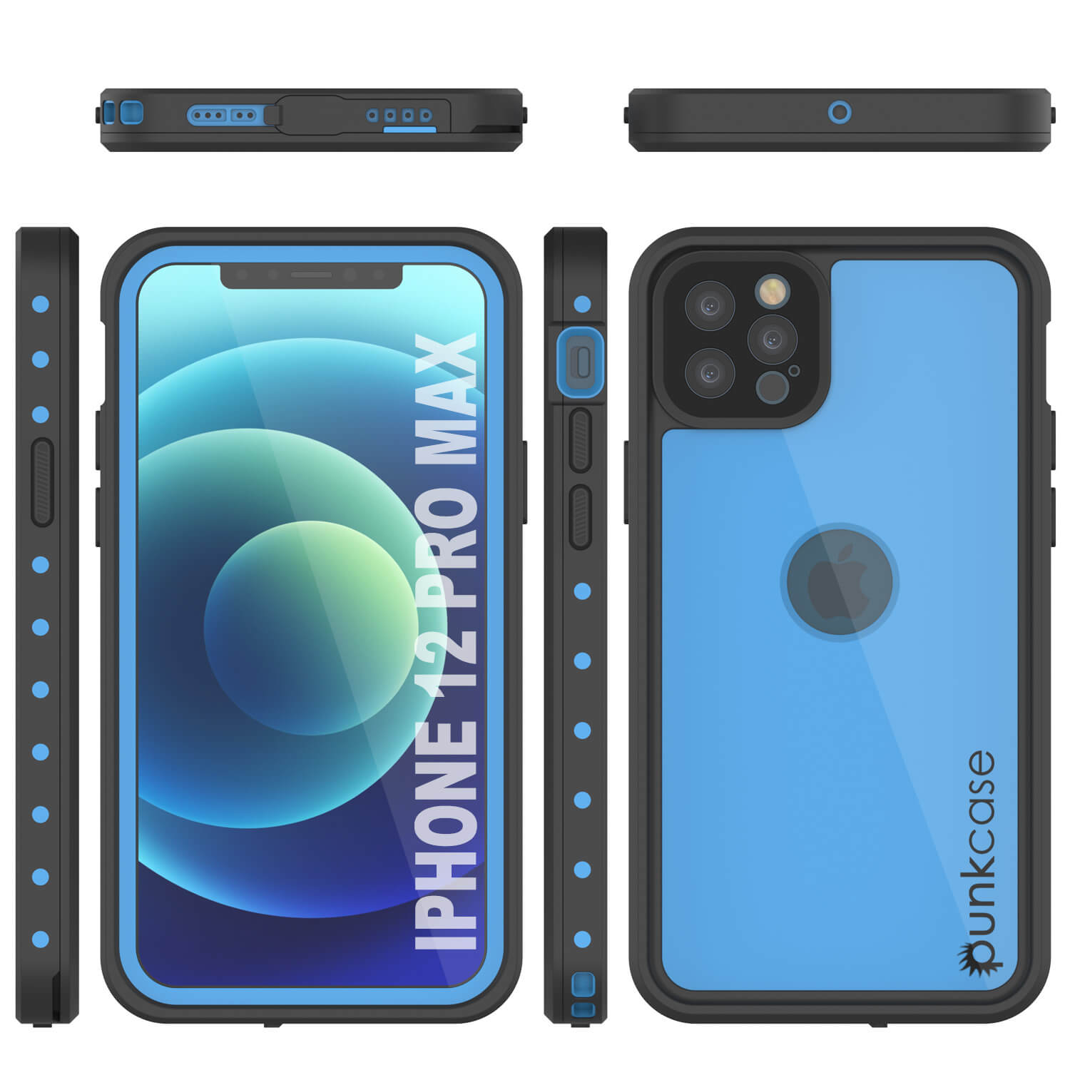 Capa iPhone 12 Pro Max à prova d'água IP68, Punkcase [Azul claro] [Série StudStar] [Ajuste fino] [À prova de sujeira]