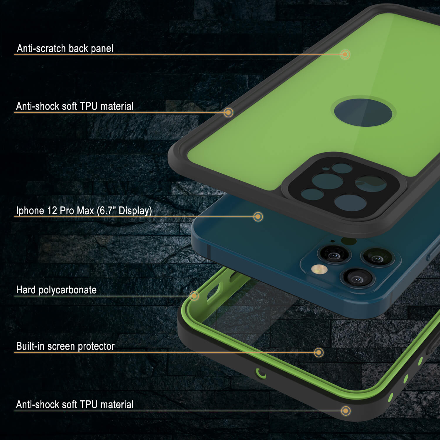 Capa à prova d'água IP68 para iPhone 12 Pro Max, Punkcase [verde claro] [Série StudStar] [Ajuste fino] [Prova de sujeira]