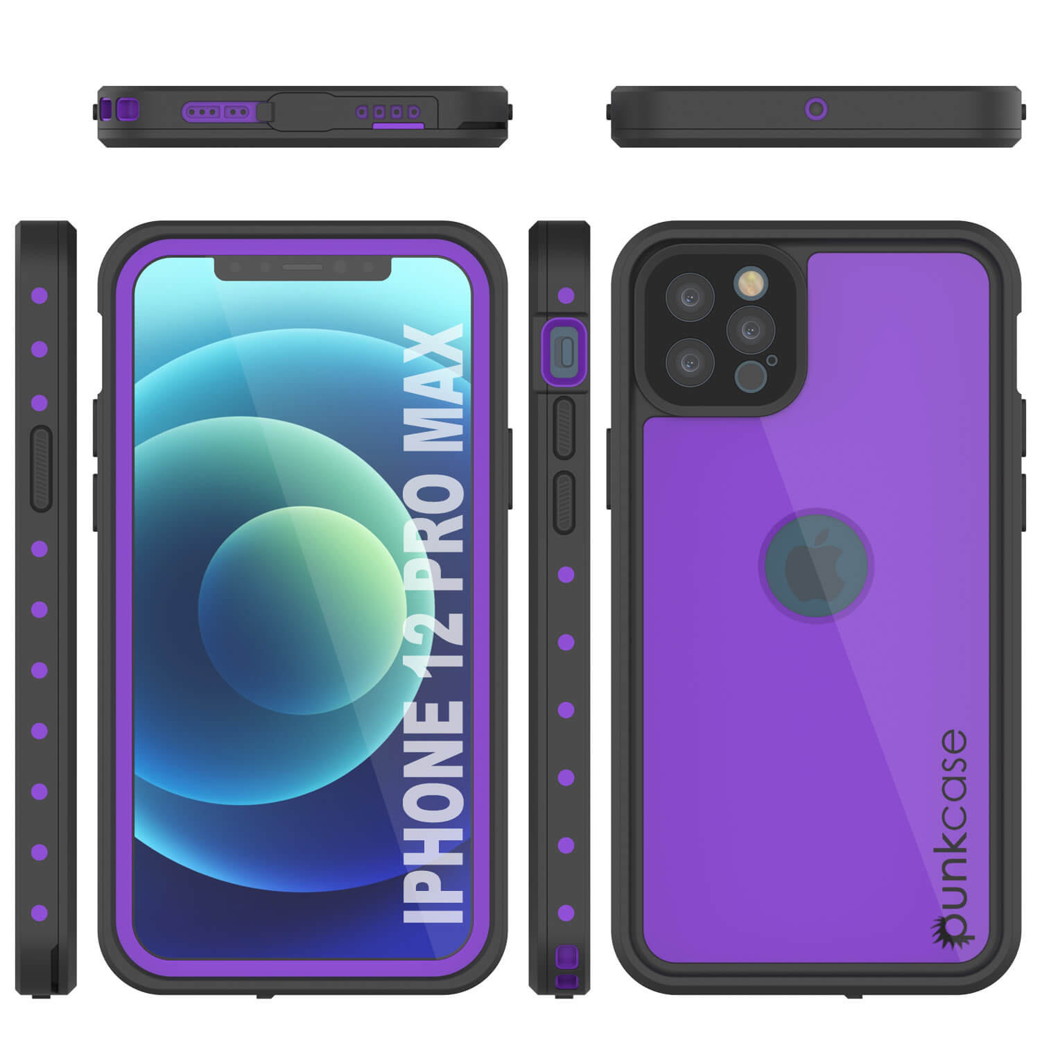Capa à prova d'água IP68 para iPhone 12 Pro Max, Punkcase [Roxa] [Série StudStar] [Ajuste Slim] [Prova de sujeira]