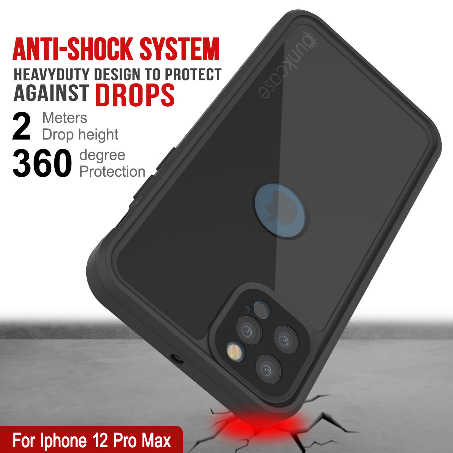 Capa à prova d'água IP68 para iPhone 12 Pro Max, Punkcase [preto] [Série StudStar] [Ajuste Slim]