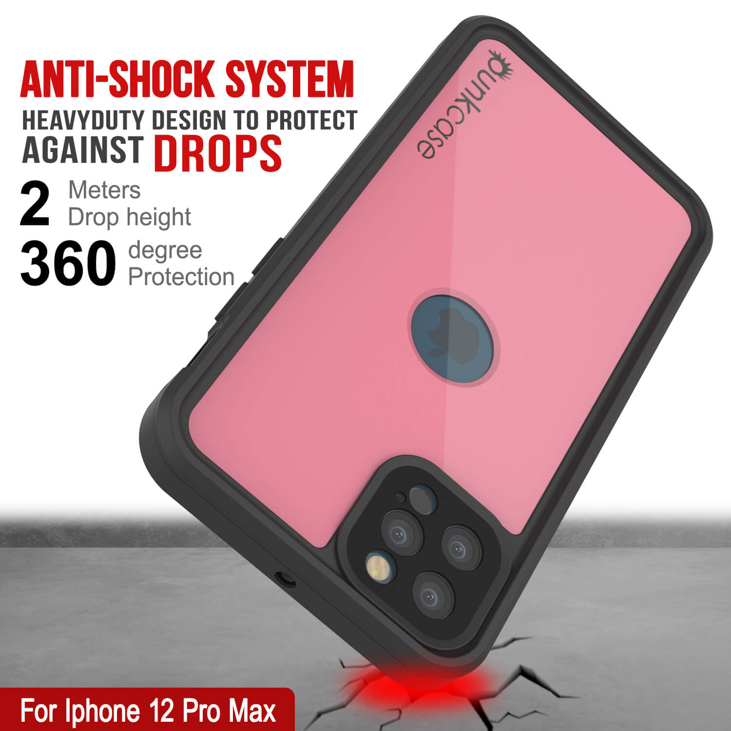 Capa à prova d'água IP68 para iPhone 12 Pro Max, Punkcase [Rosa] [Série StudStar] [Ajuste Slim] [À prova de sujeira]