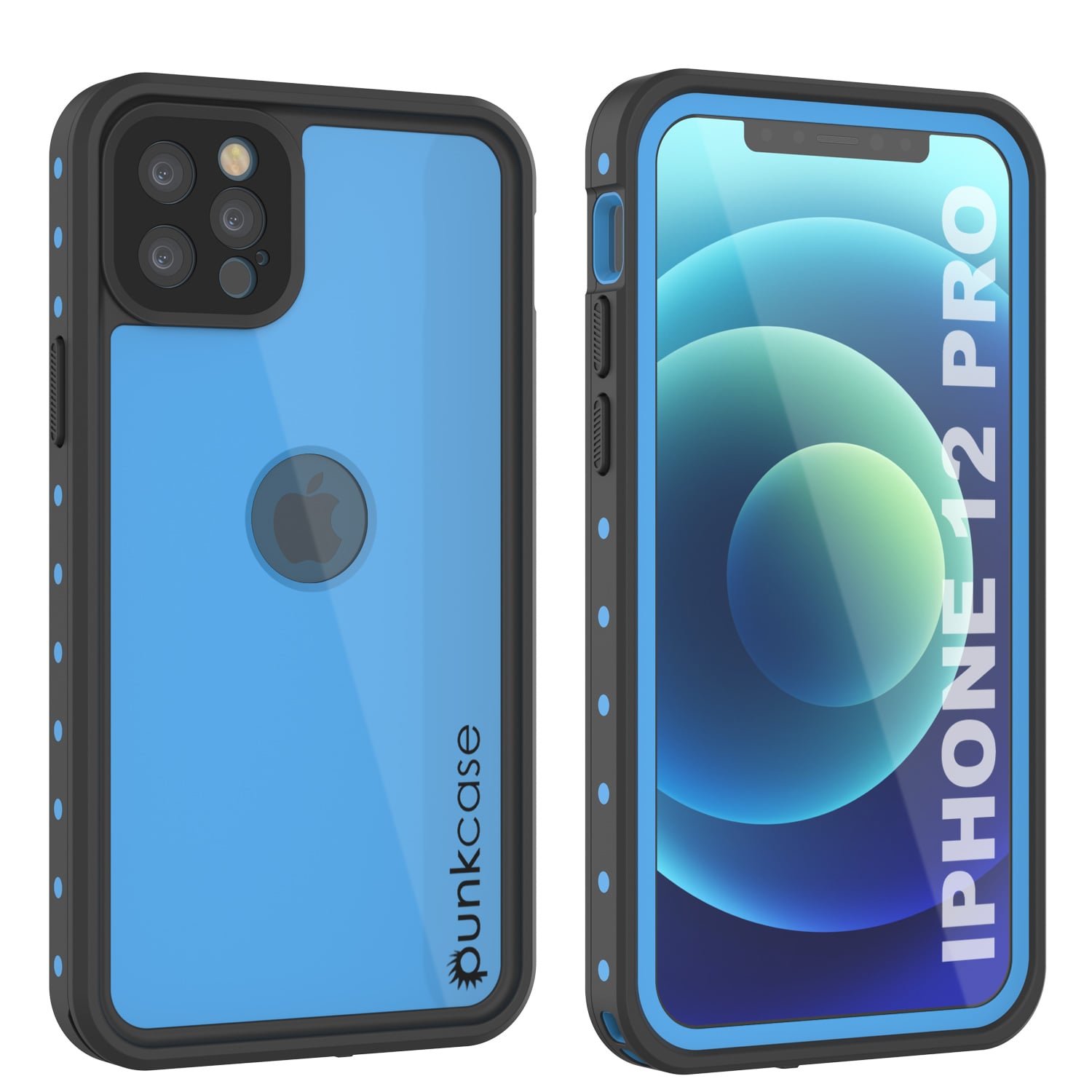 Capa à prova d'água IP68 iPhone 12 Pro, Punkcase [Azul claro] [Série StudStar] [Ajuste slim] [À prova de sujeira]
