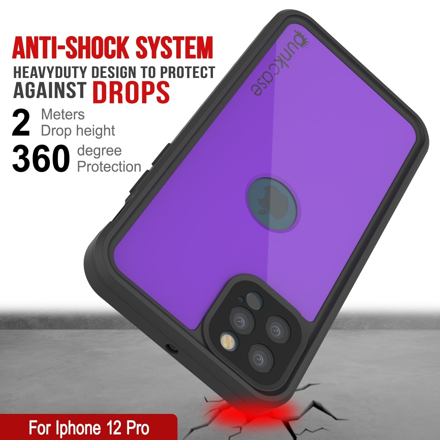 Capa à prova d'água IP68 para iPhone 12 Pro, Punkcase [Roxo] [Série StudStar] [Ajuste Slim] [Prova de sujeira]