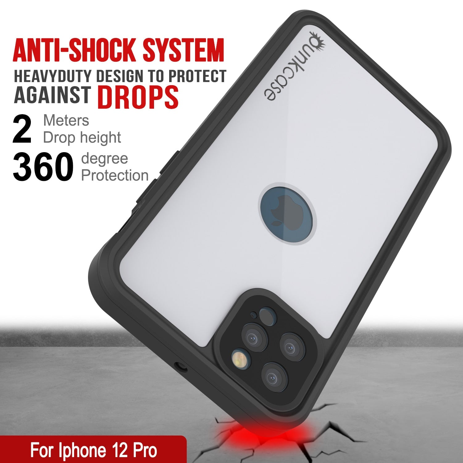Capa à prova d'água IP68 para iPhone 12 Pro, Punkcase [Branco] [Série StudStar] [Ajuste Slim] [À prova de sujeira]