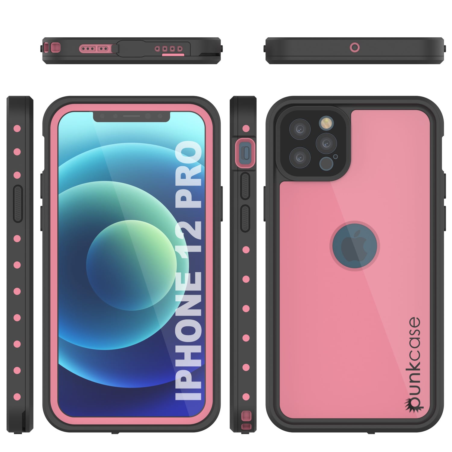 Capa à prova d'água IP68 para iPhone 12 Pro, Punkcase [Rosa] [Série StudStar] [Ajuste Slim] [Prova de sujeira]