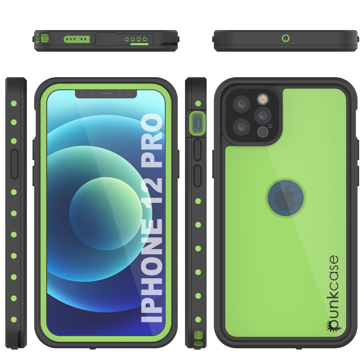 Capa iPhone 12 Pro à prova d'água IP68, Punkcase [Verde claro] [Série StudStar] [Ajuste fino] [À prova de sujeira]
