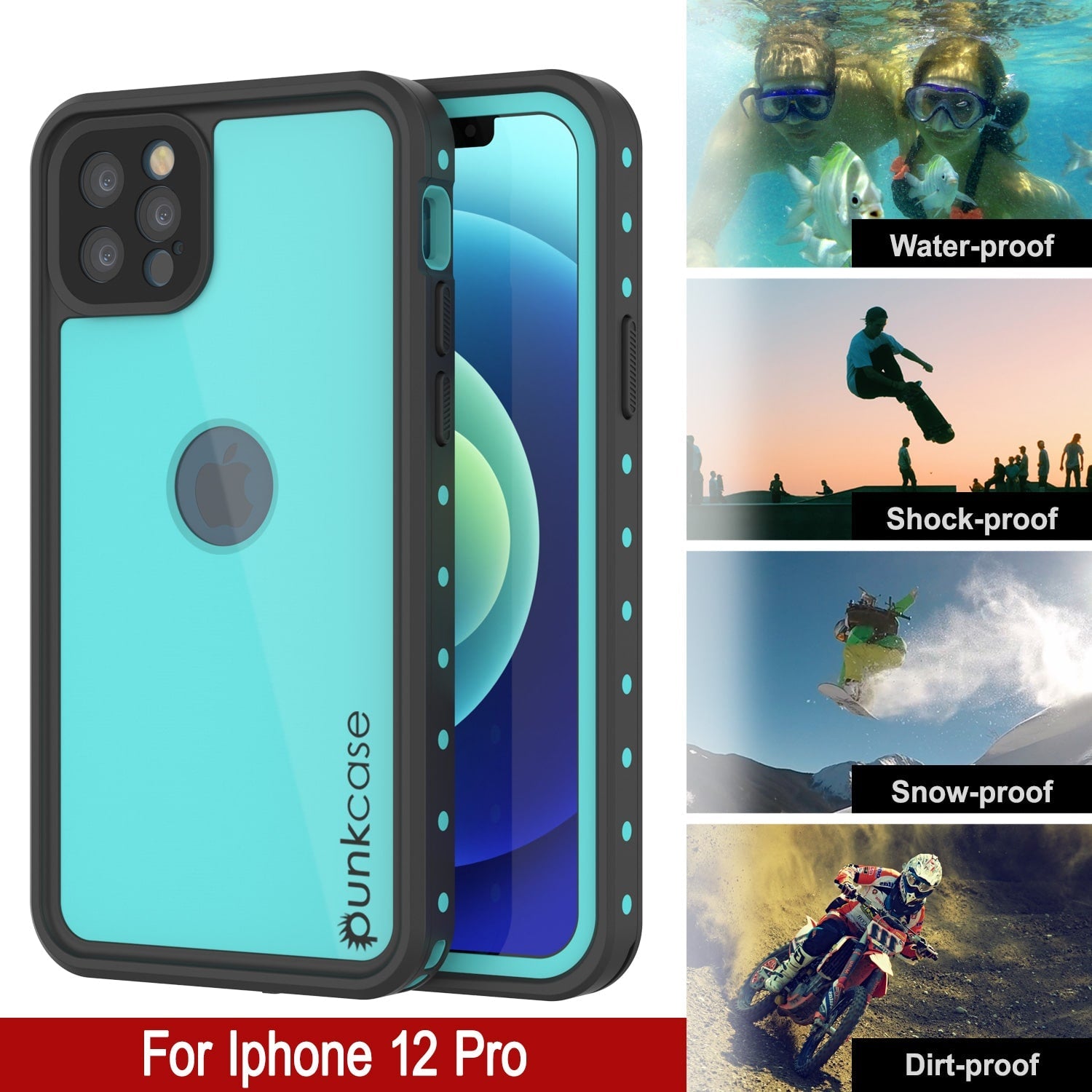 Capa Waterproof IP68 para iPhone 12 Pro, Punkcase [Teal] [Série StudStar] [Slim Fit]