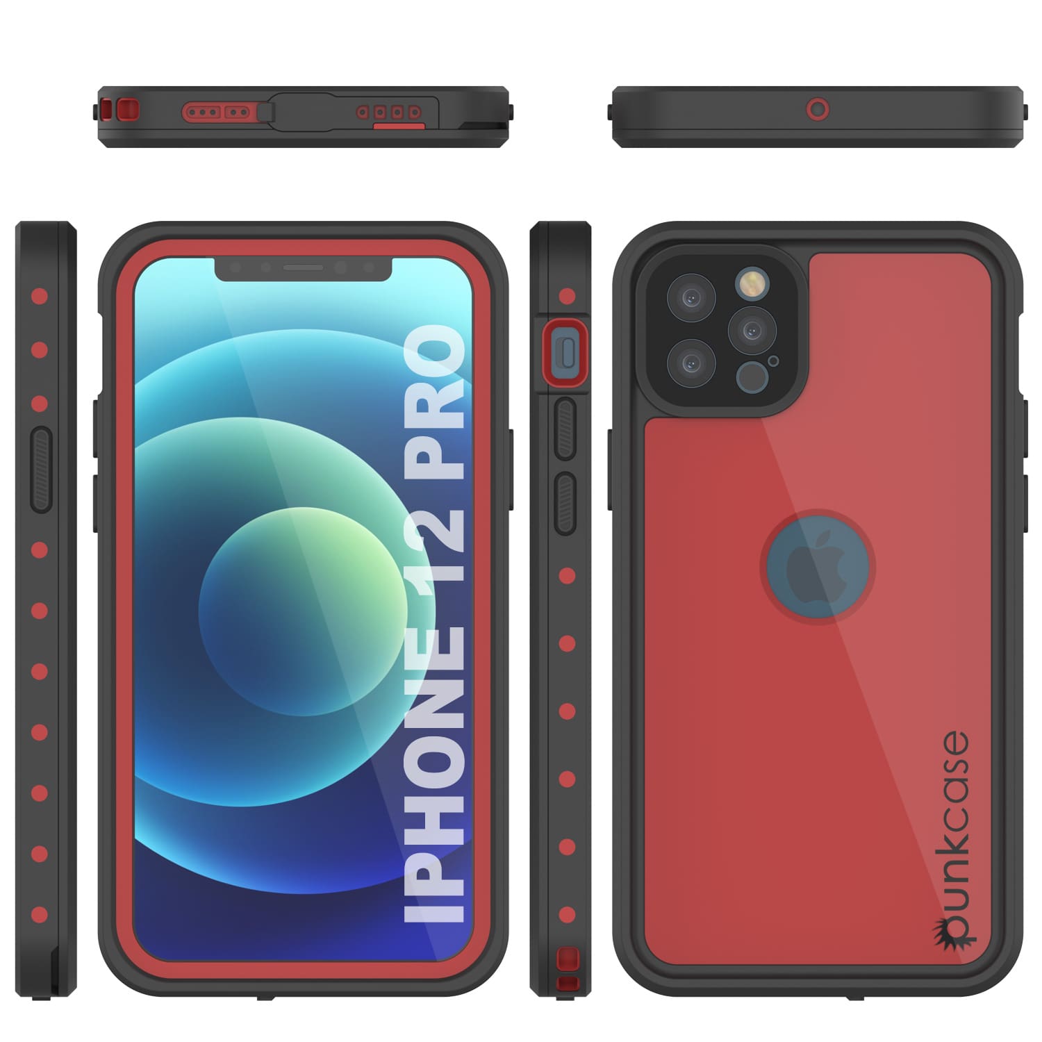 Capa à prova d'água IP68 para iPhone 12 Pro, Punkcase [Vermelho] [Série StudStar] [Ajuste Slim]