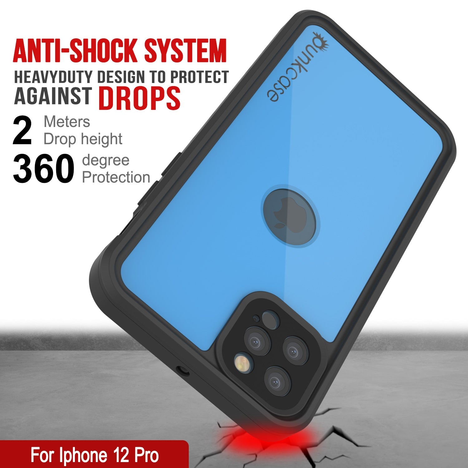 Capa à prova d'água IP68 iPhone 12 Pro, Punkcase [Azul claro] [Série StudStar] [Ajuste slim] [À prova de sujeira]