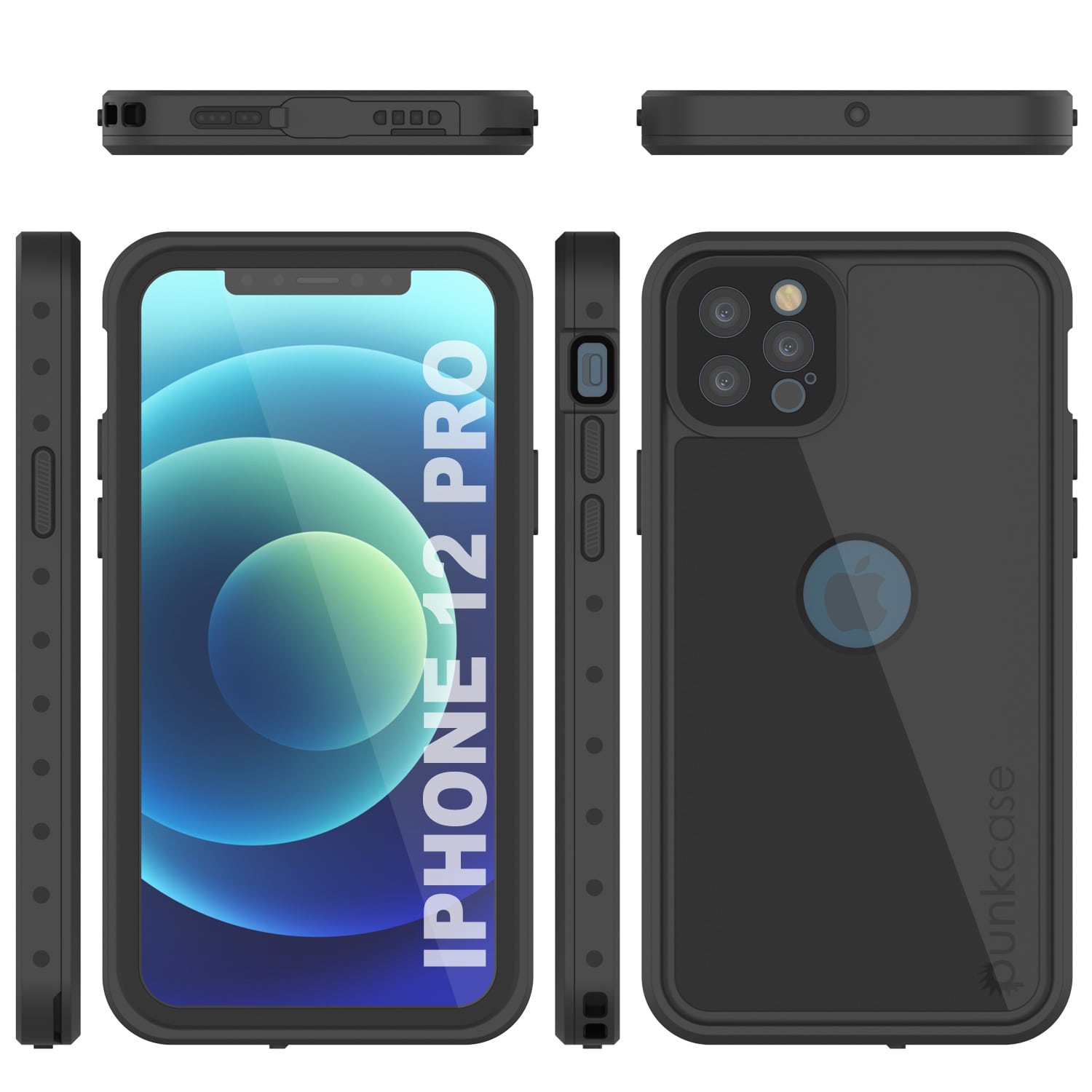 Capa à prova d'água IP68 para iPhone 12 Pro, Punkcase [Preto] [Série StudStar] [Ajuste Slim]