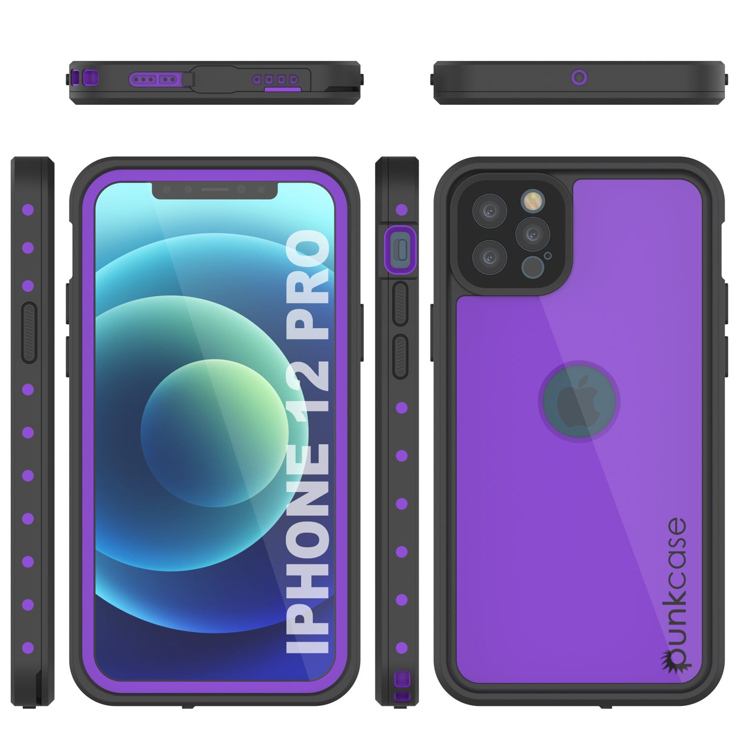 Capa à prova d'água IP68 para iPhone 12 Pro, Punkcase [Roxo] [Série StudStar] [Ajuste Slim] [Prova de sujeira]